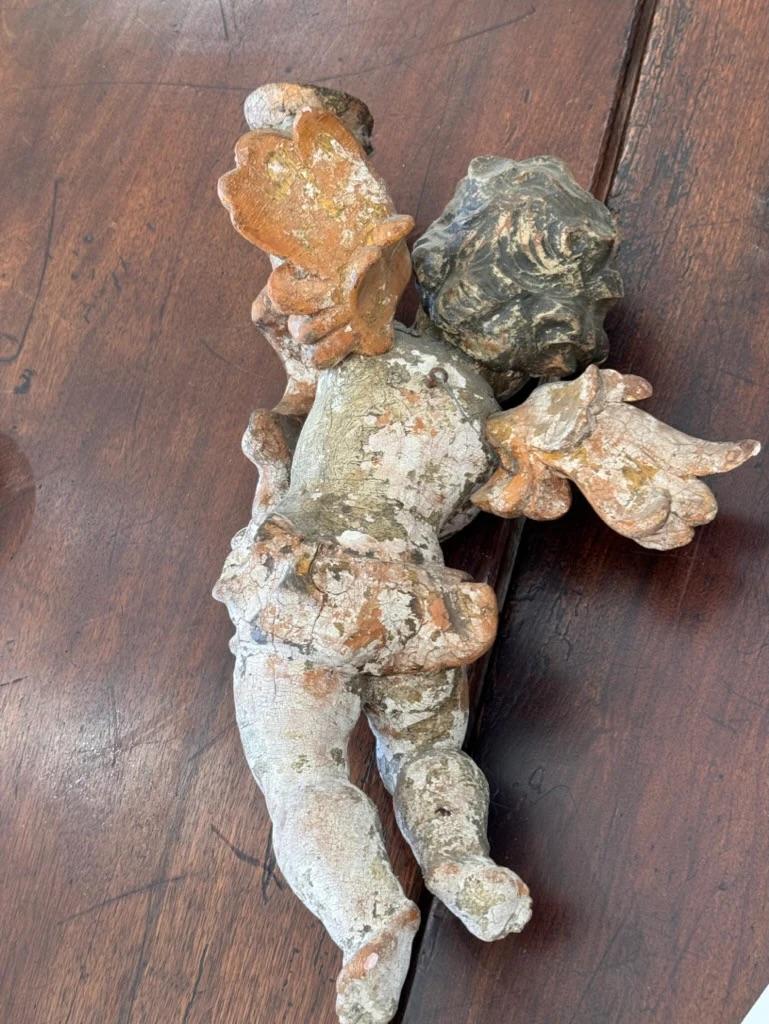 Beautiful Pair 18th Century Carved, Polychrome Putti 1