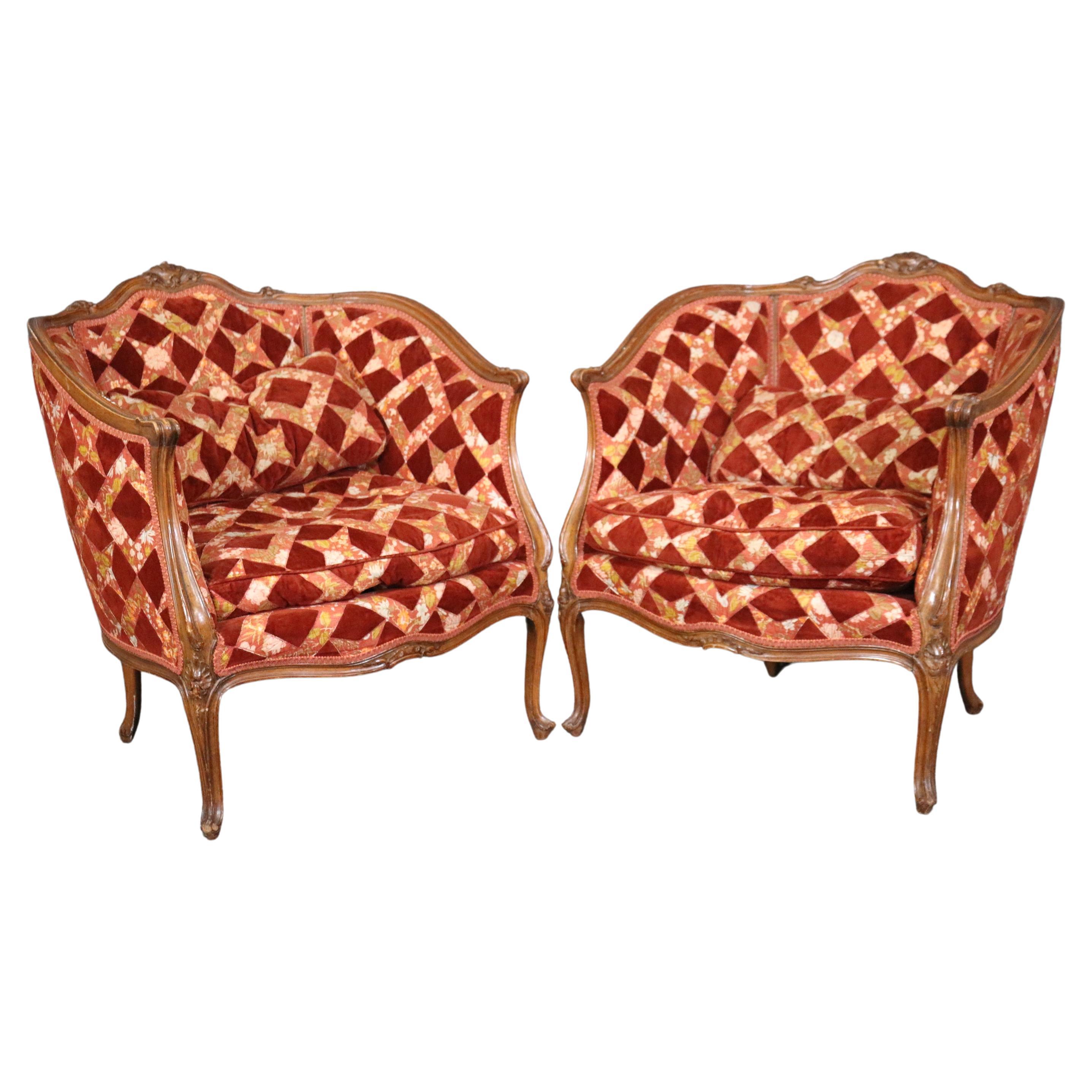 Beautiful French Louis XV Walnut Bergere Chair and Matching Ottoman For