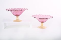Beautiful Pair Gold Base / Pink Murano Glass Decorative Bowl
