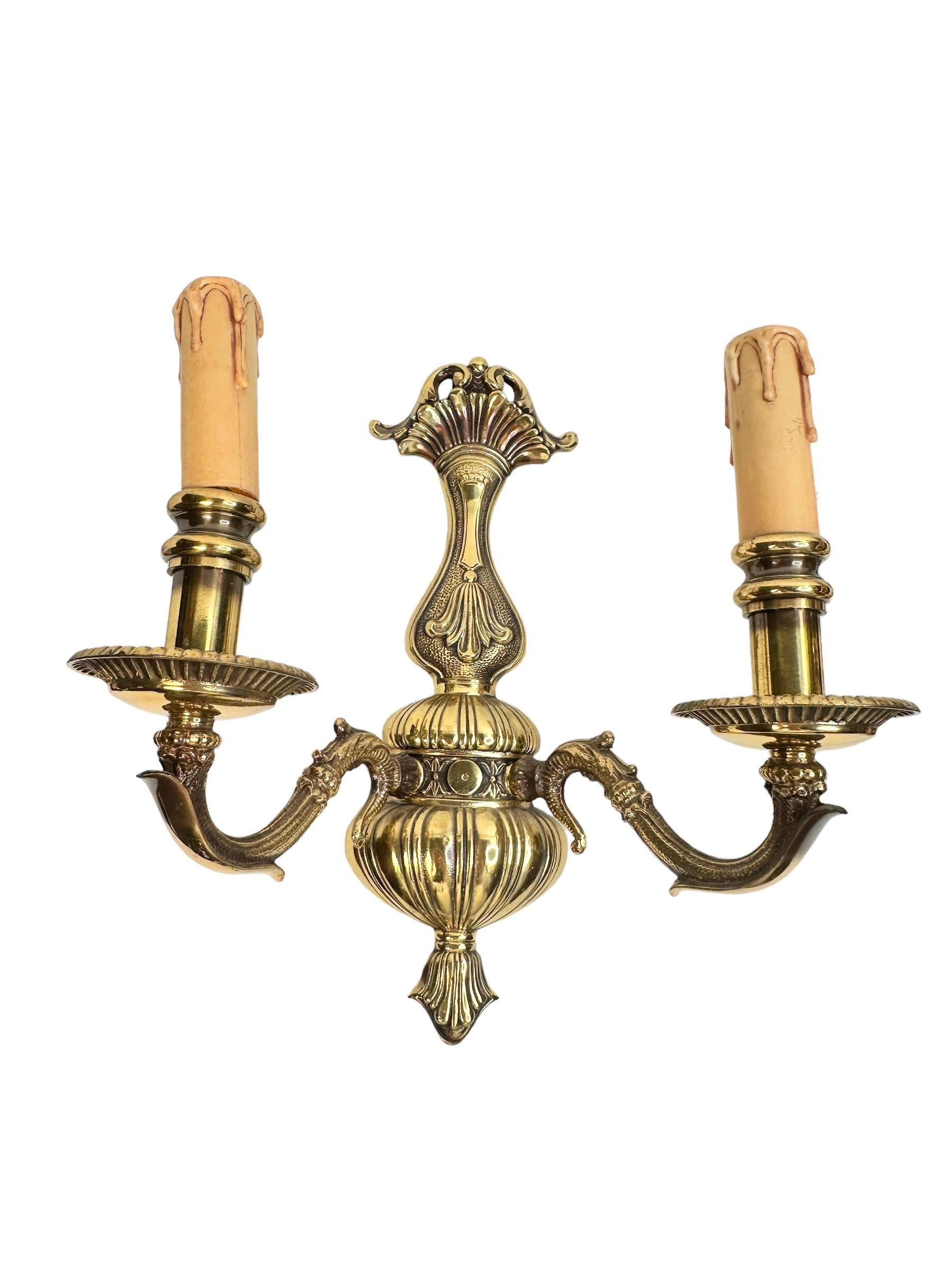 Beautiful Pair Hollywood Regency Two-Light Wall Sconces, Vintage, German, 1960s For Sale 5