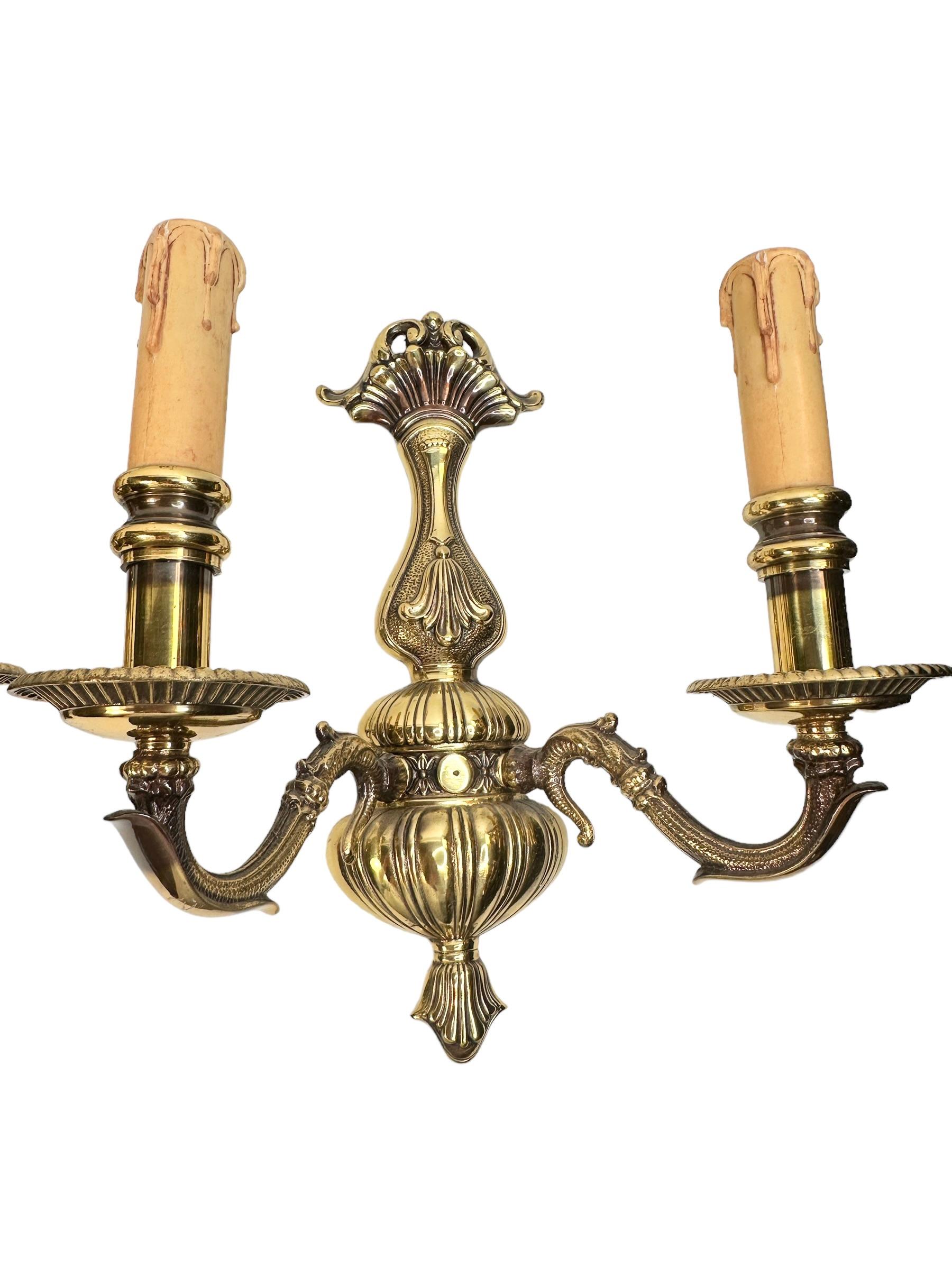 Beautiful Pair Hollywood Regency Two-Light Wall Sconces, Vintage, German, 1960s For Sale 6