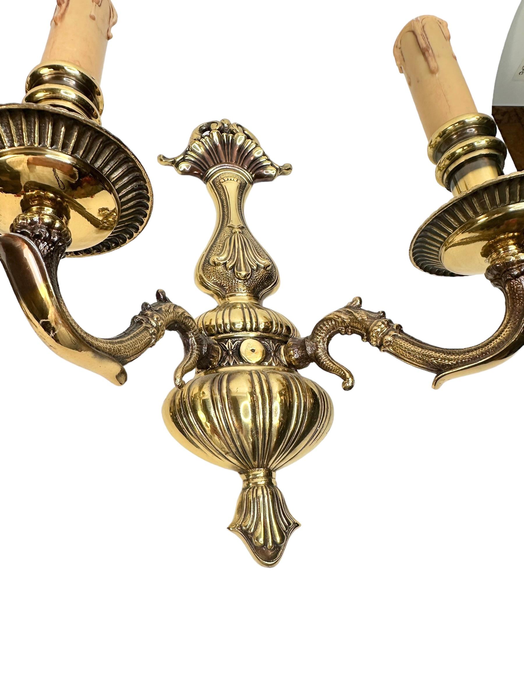 Beautiful Pair Hollywood Regency Two-Light Wall Sconces, Vintage, German, 1960s For Sale 7