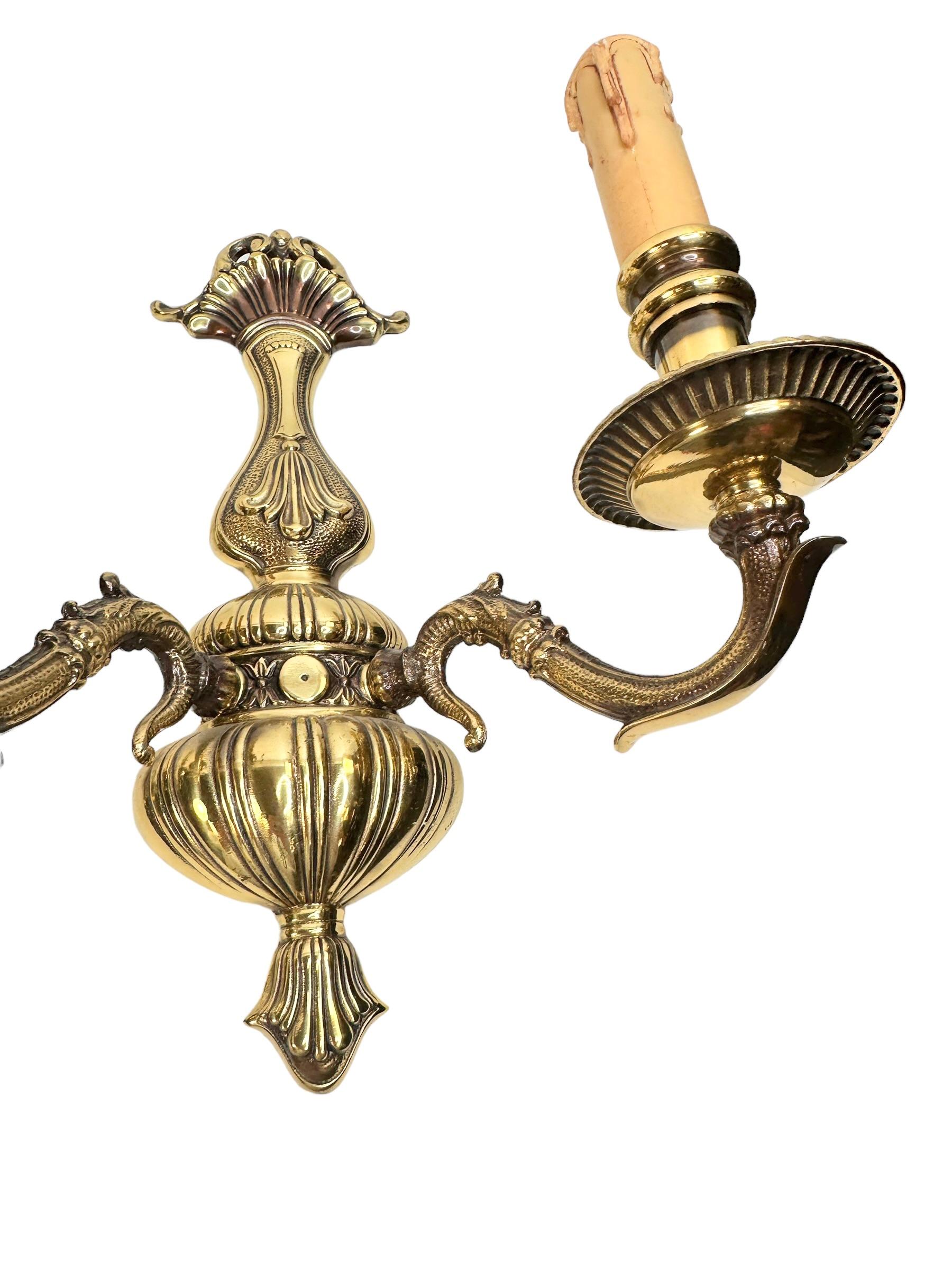 Beautiful Pair Hollywood Regency Two-Light Wall Sconces, Vintage, German, 1960s For Sale 8