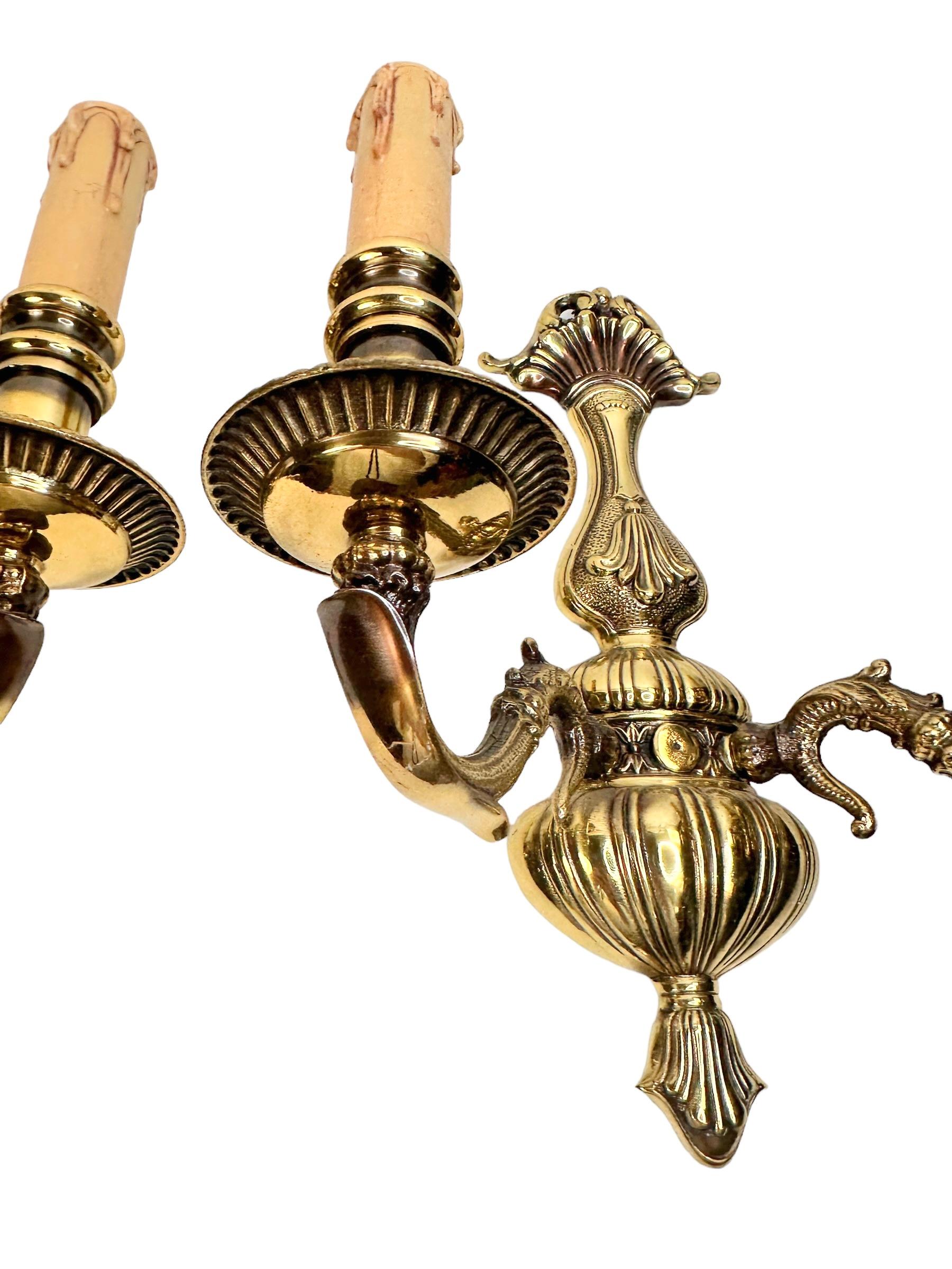 Beautiful Pair Hollywood Regency Two-Light Wall Sconces, Vintage, German, 1960s For Sale 9