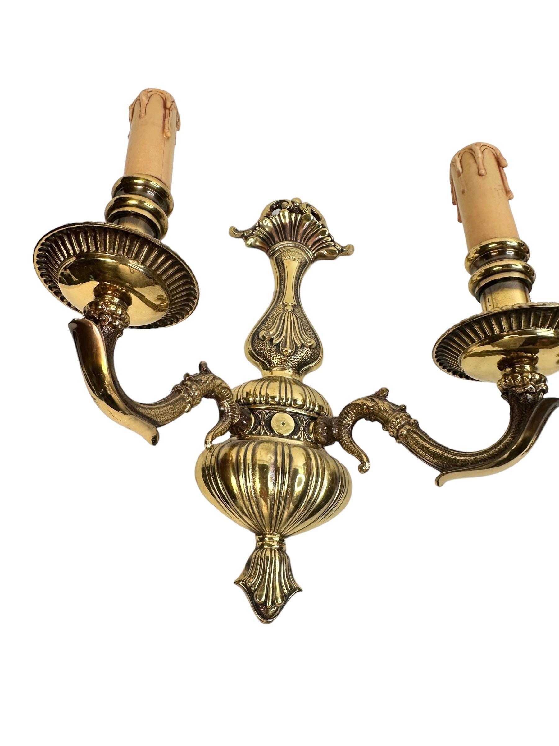 Beautiful Pair Hollywood Regency Two-Light Wall Sconces, Vintage, German, 1960s For Sale 11