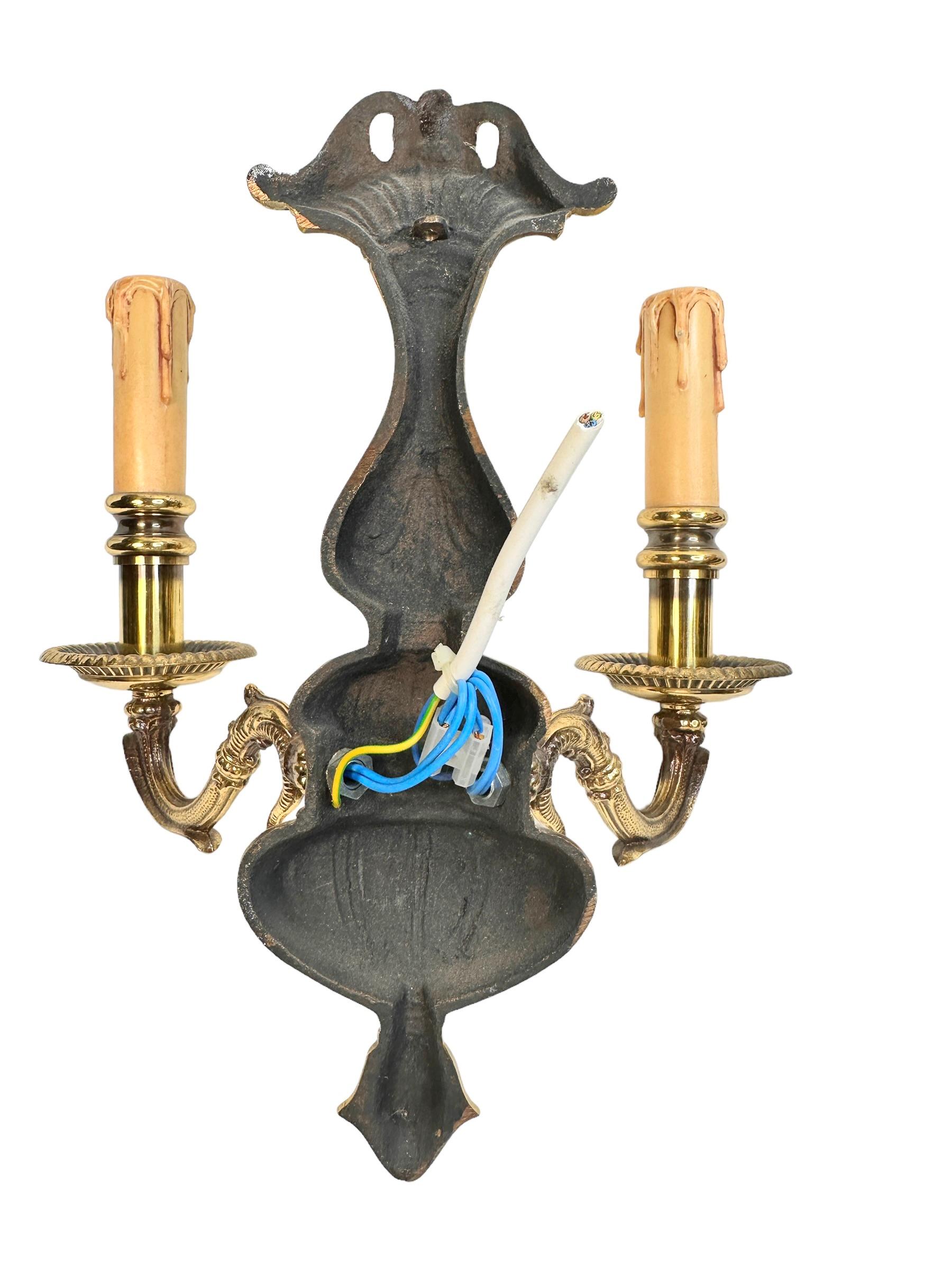 Beautiful Pair Hollywood Regency Two-Light Wall Sconces, Vintage, German, 1960s For Sale 12