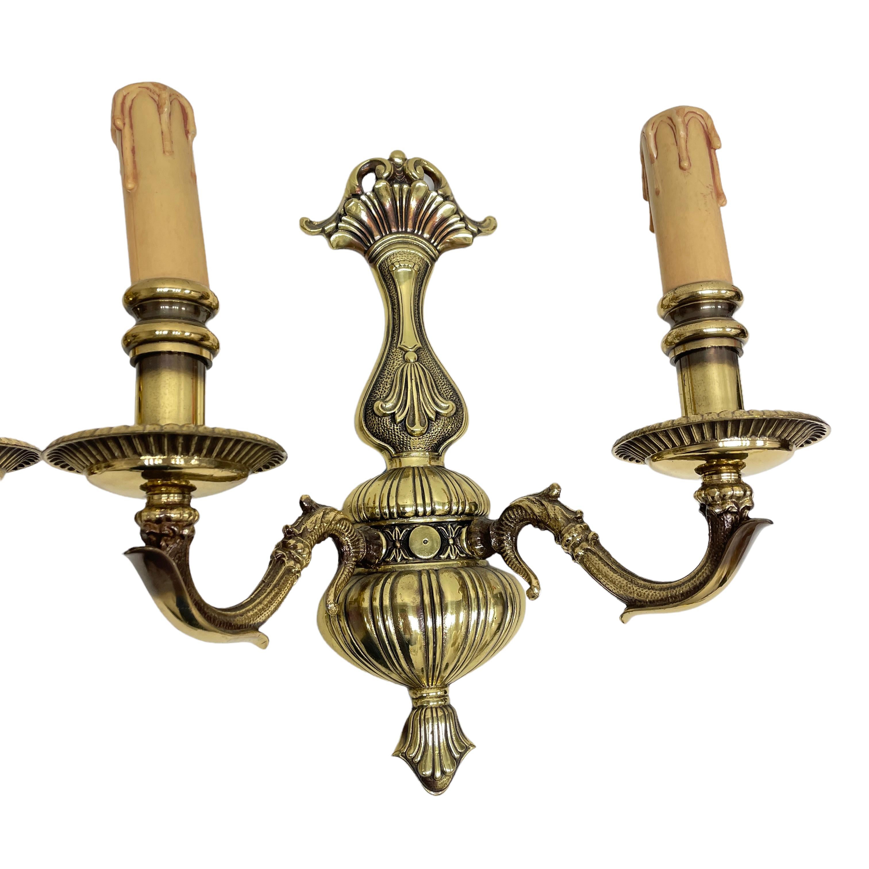 Beautiful Pair Hollywood Regency Two-Light Wall Sconces, Vintage, German, 1960s In Good Condition For Sale In Nuernberg, DE