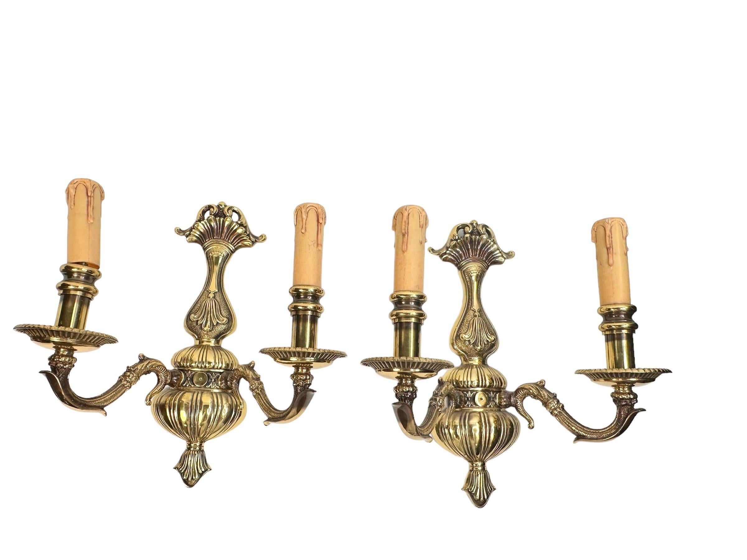 Beautiful Pair Hollywood Regency Two-Light Wall Sconces, Vintage, German, 1960s For Sale 4