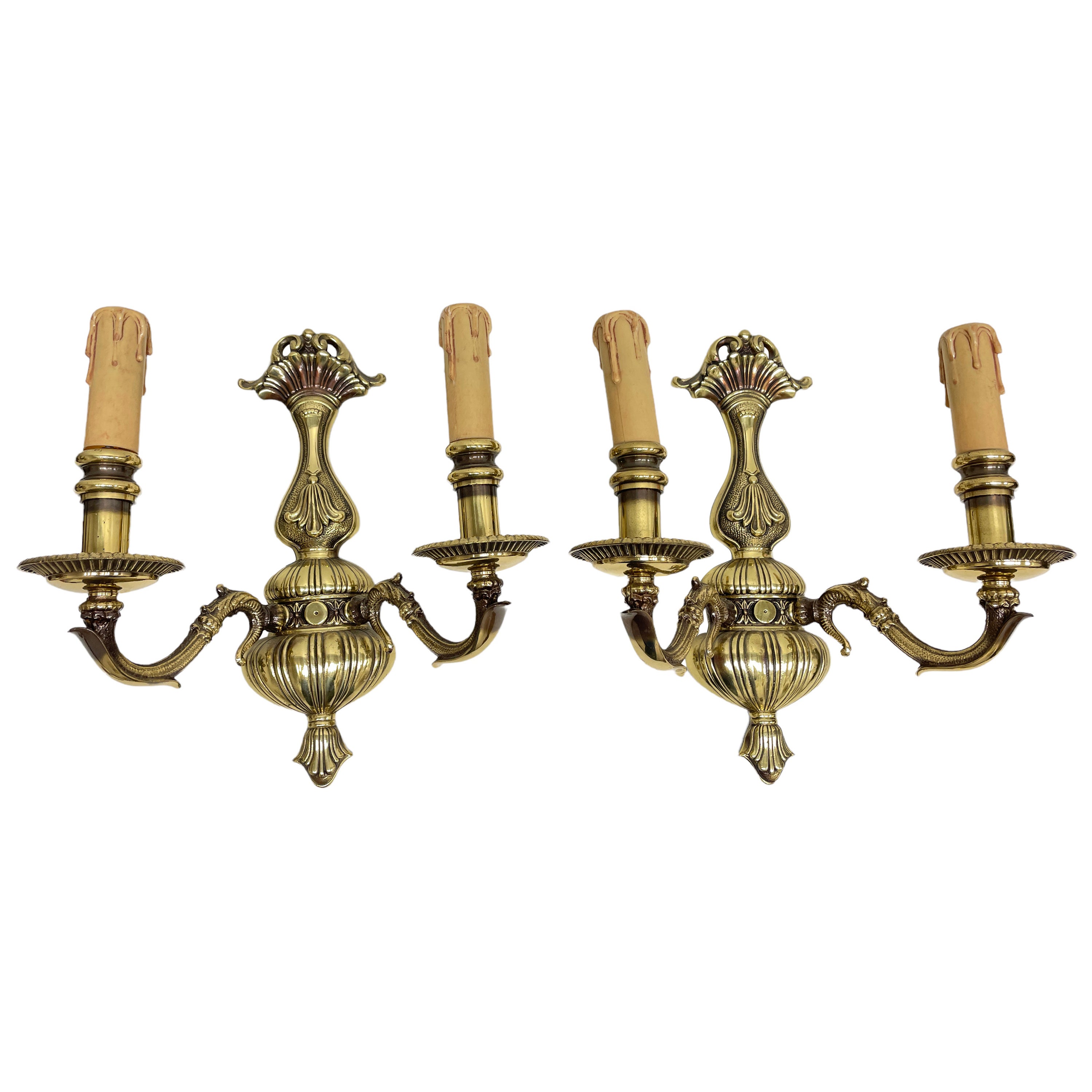 Precioso par de apliques de pared de dos luces Hollywood Regency, vintage, alemán, años 60