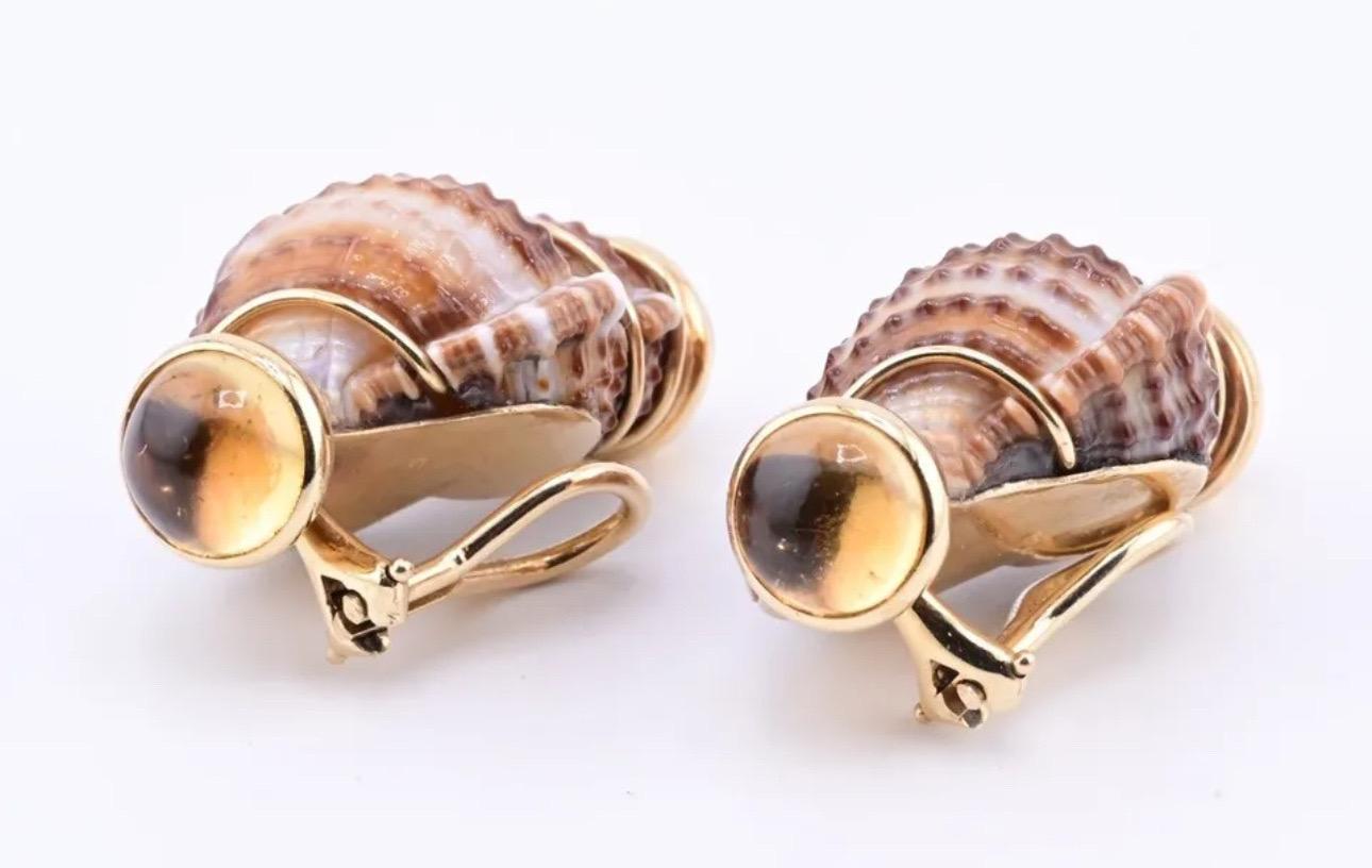 Women's Beautiful Pair Of 14K Maz Seashell Earrings Seaman Schepps Style For Sale