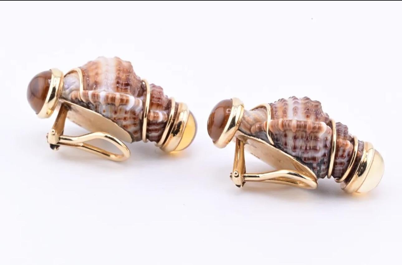 Beautiful Pair Of 14K Maz Seashell Earrings Seaman Schepps Style For Sale 1