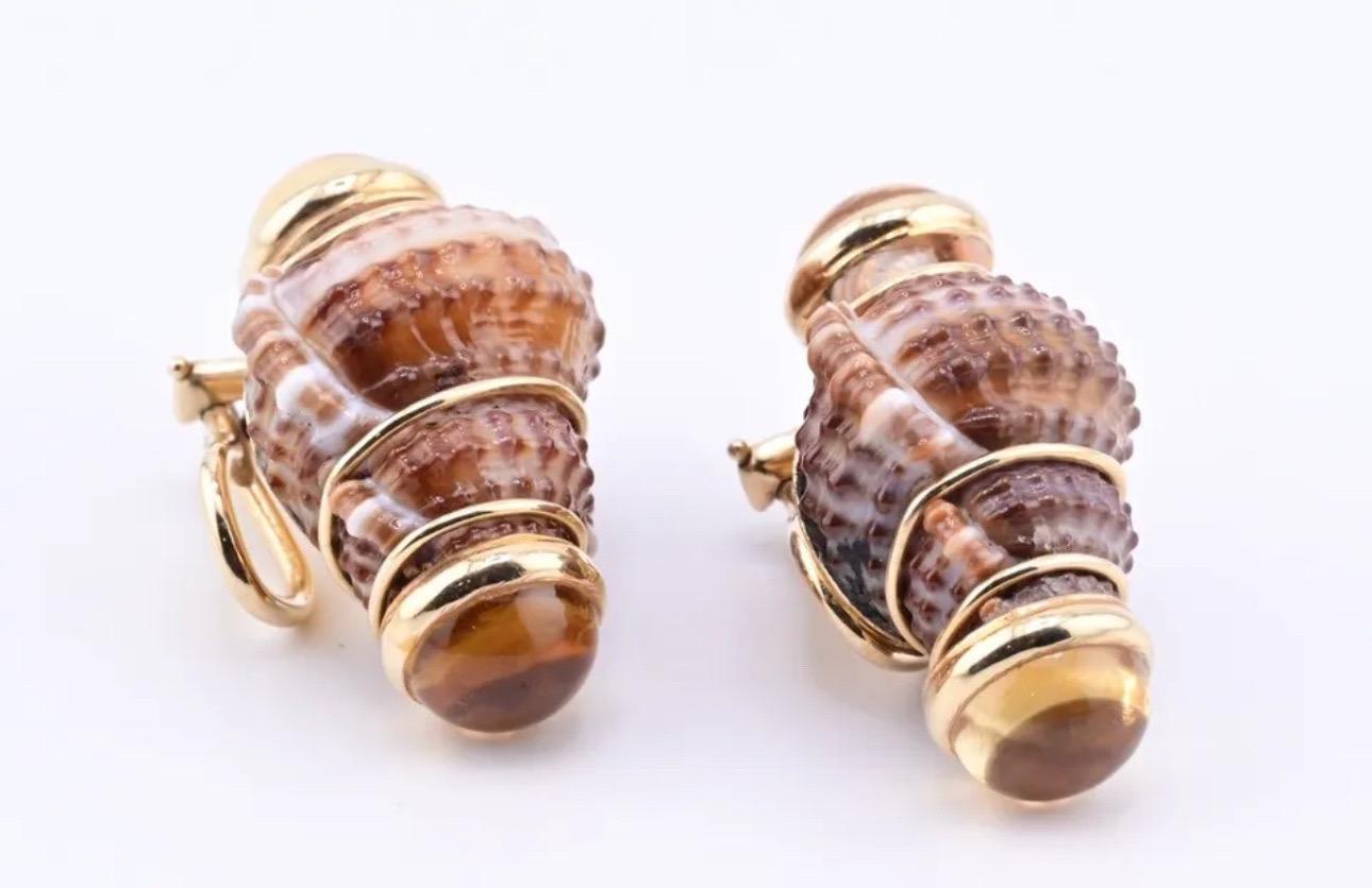 Beautiful Pair Of 14K Maz Seashell Earrings Seaman Schepps Style For Sale 2
