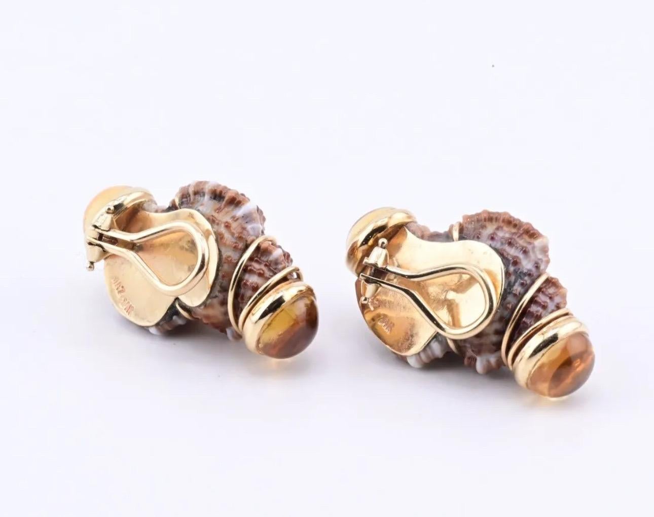 Beautiful Pair Of 14K Maz Seashell Earrings Seaman Schepps Style For Sale 3