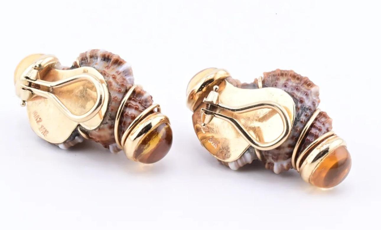 Beautiful Pair Of 14K Maz Seashell Earrings Seaman Schepps Style For Sale 4