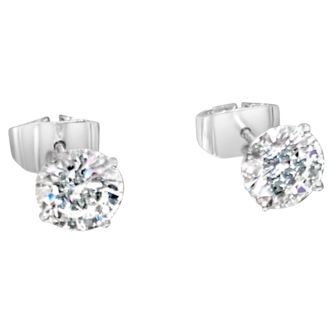 Beautiful Pair of 18ct Gold Diamond Studs 1.05ct and 1.02ct F VVS1-2 GIA Cert For Sale