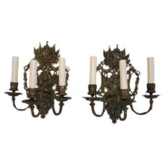 Antique Beautiful Pair of 19 th Century French bronze sconces