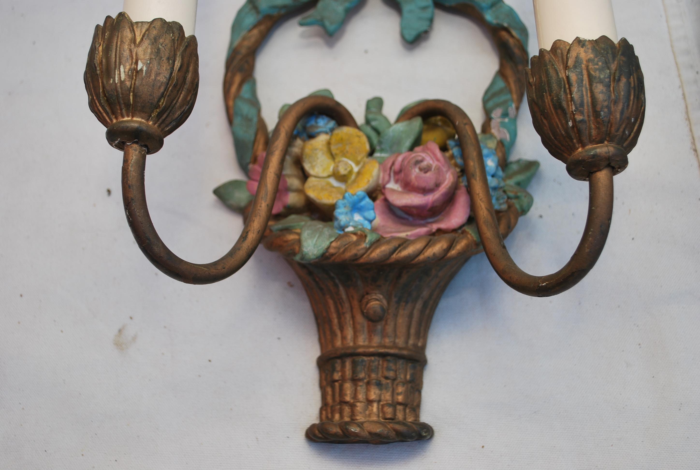 Beautiful Pair of 1920s Plaster Sconces For Sale 1