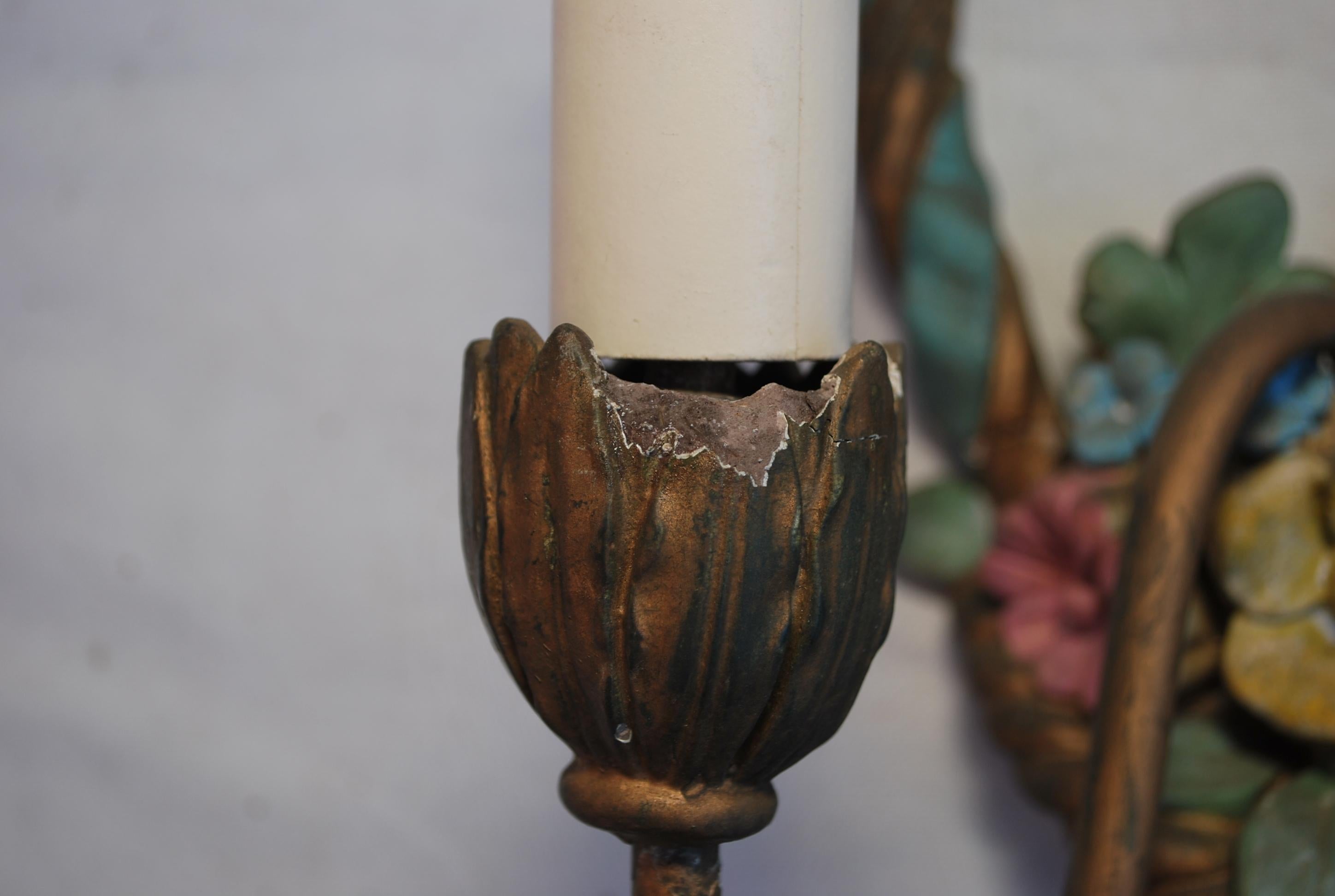 Beautiful Pair of 1920s Plaster Sconces For Sale 3