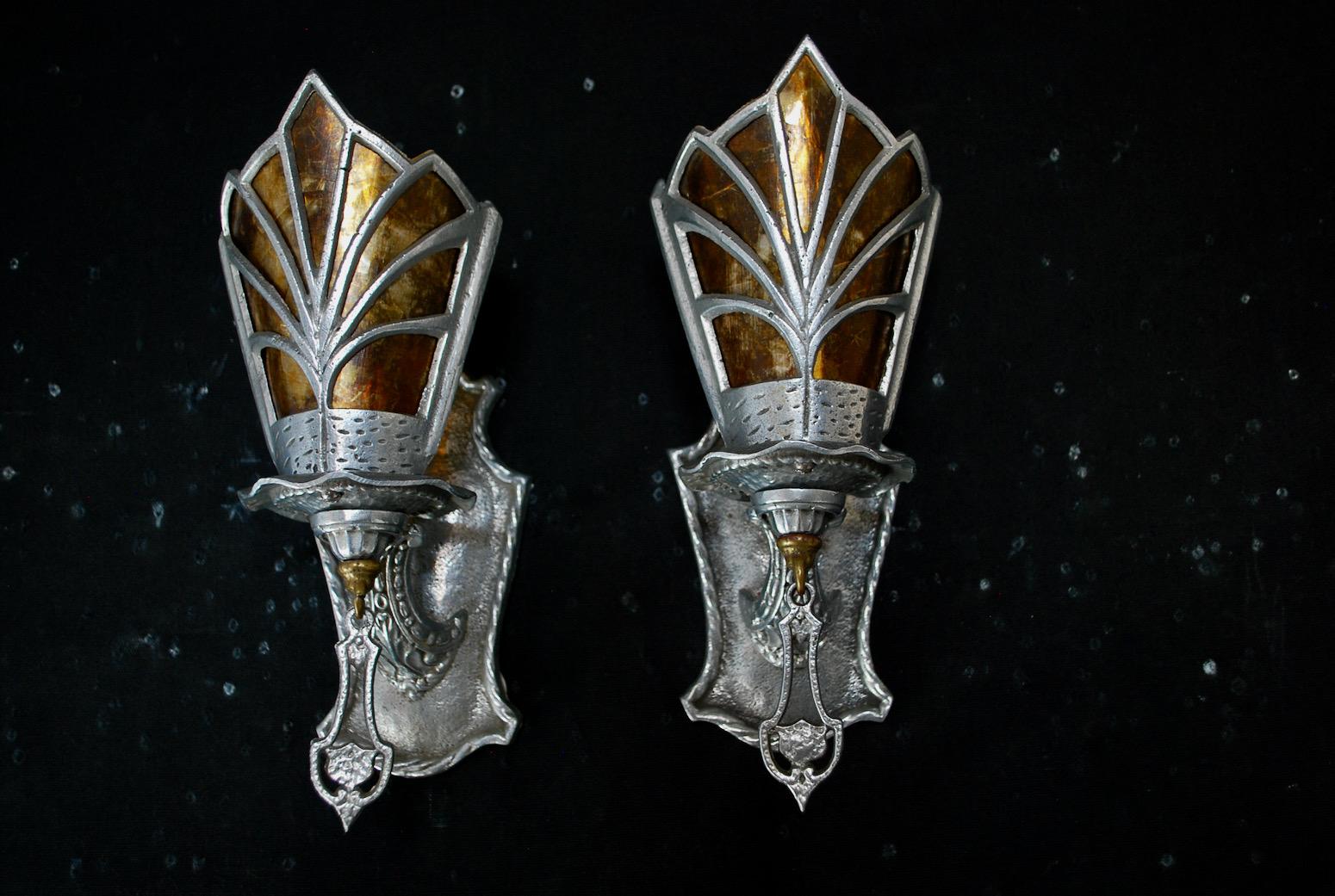 American Beautiful Pair of 1920's Sconces For Sale