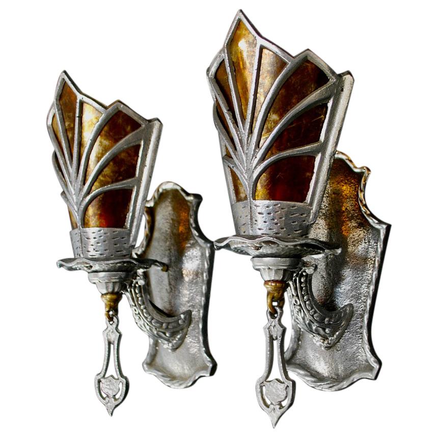 Beautiful Pair of 1920's Sconces For Sale