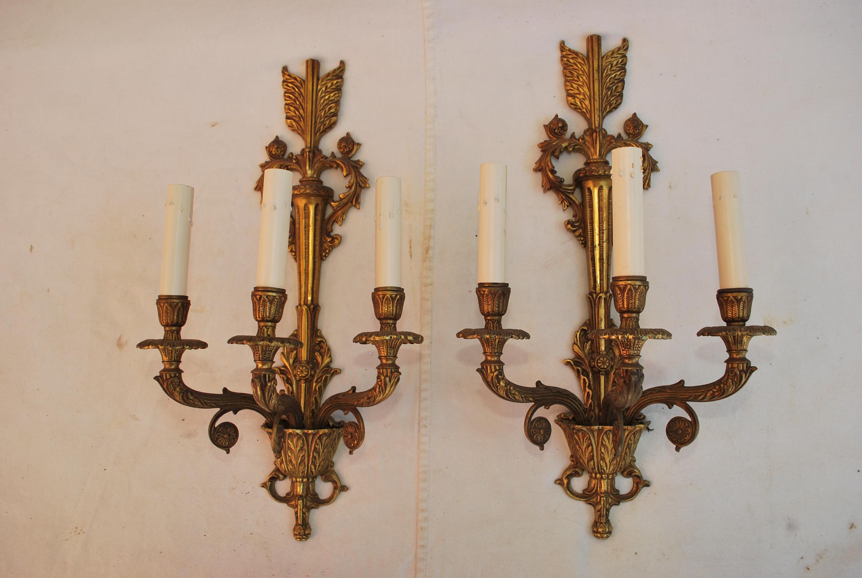 Precioso par de apliques de estilo Imperio francés de los años 40 en venta 5