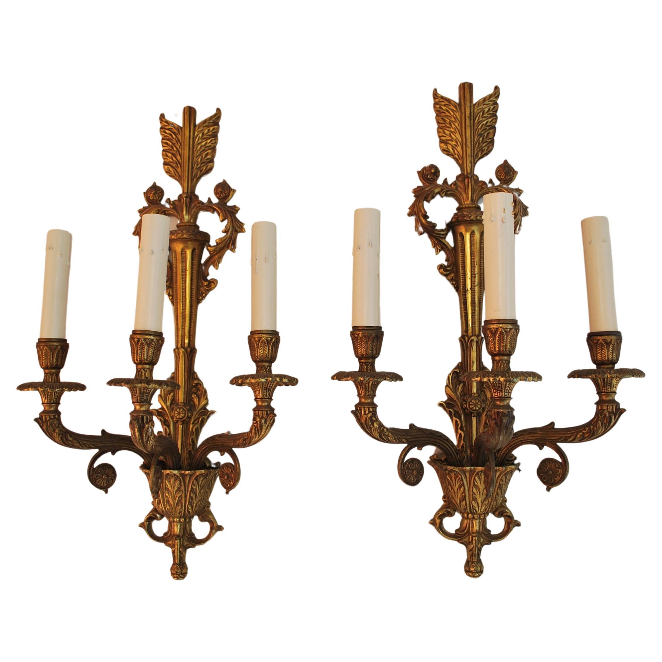 Beautiful pair of 1940's French Empire style sconces