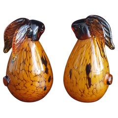 Preciosa pareja de conejitos de cristal de Murano de los años 50 en ámbar y vidrio con leche