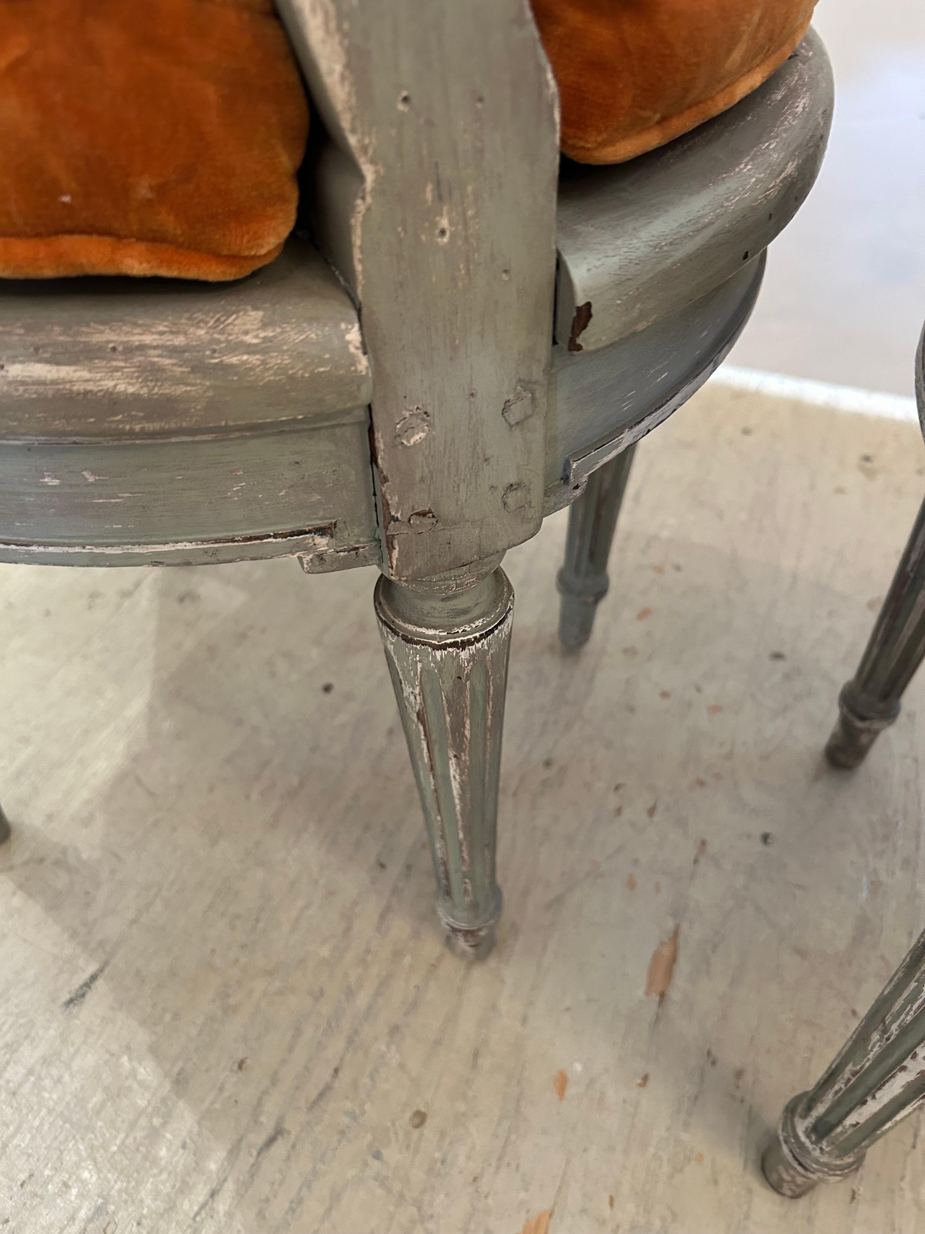 Beautiful Pair of 19th Century Celadon Painted & Caned Side Chairs For Sale 10