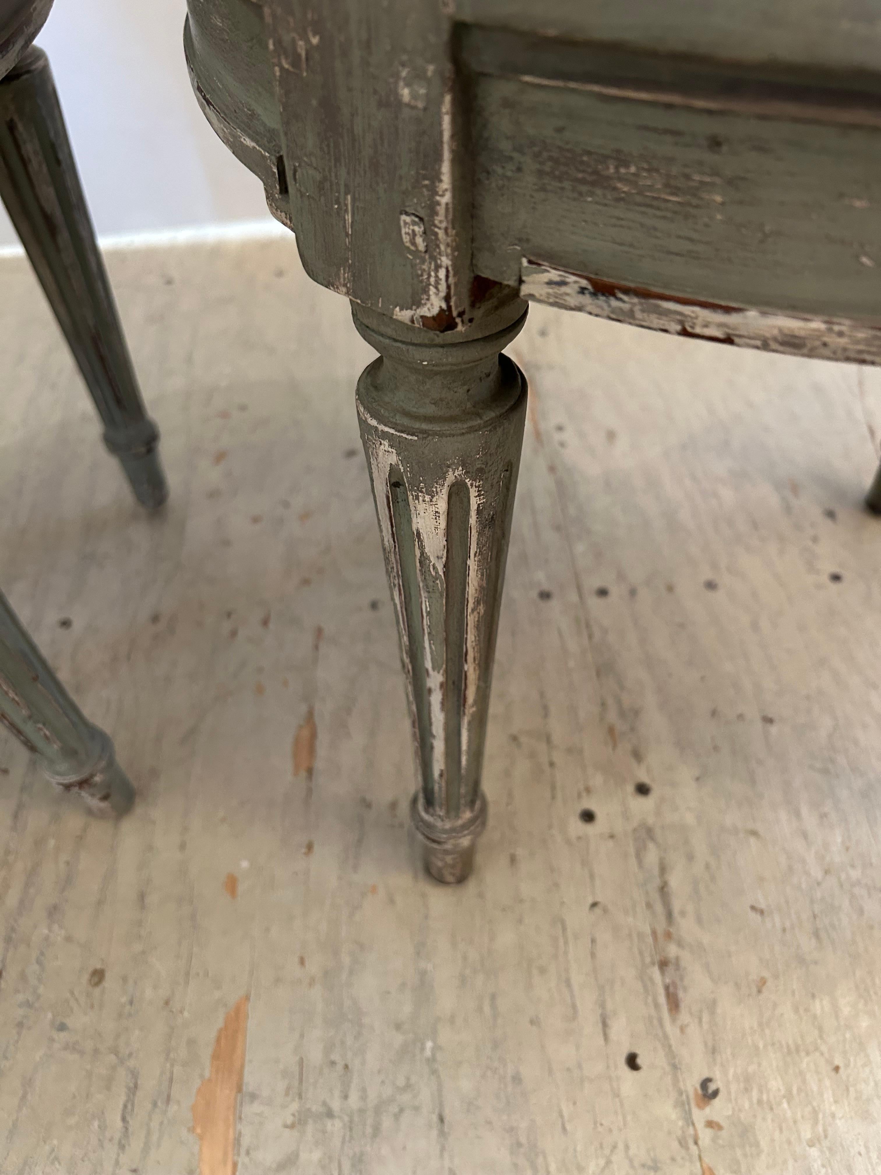 Beautiful Pair of 19th Century Celadon Painted & Caned Side Chairs For Sale 11