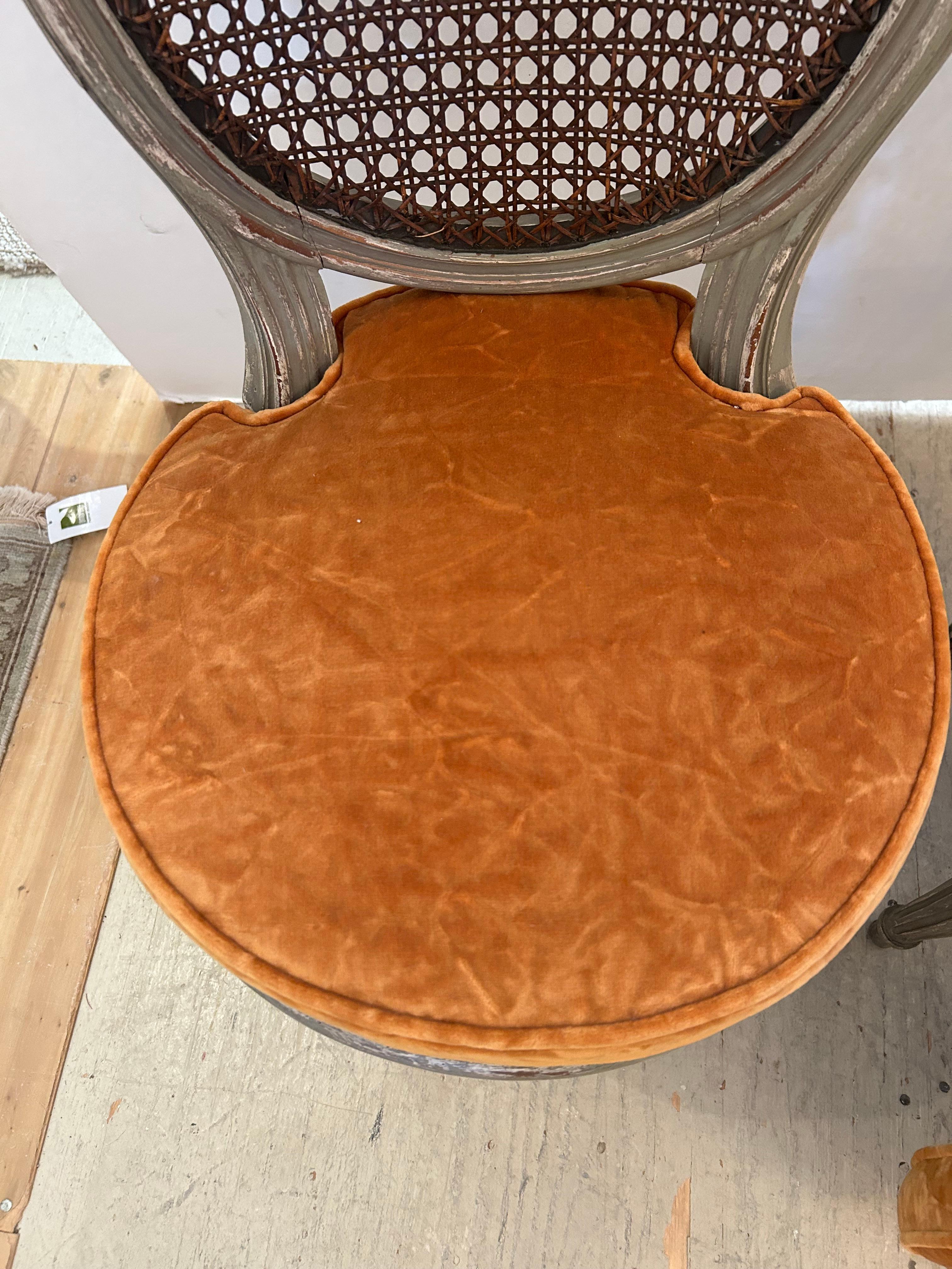Louis XVI Beautiful Pair of 19th Century Celadon Painted & Caned Side Chairs For Sale
