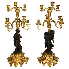 Schönes Paar französischer Kandelaber aus vergoldeter Bronze und Patina des 19