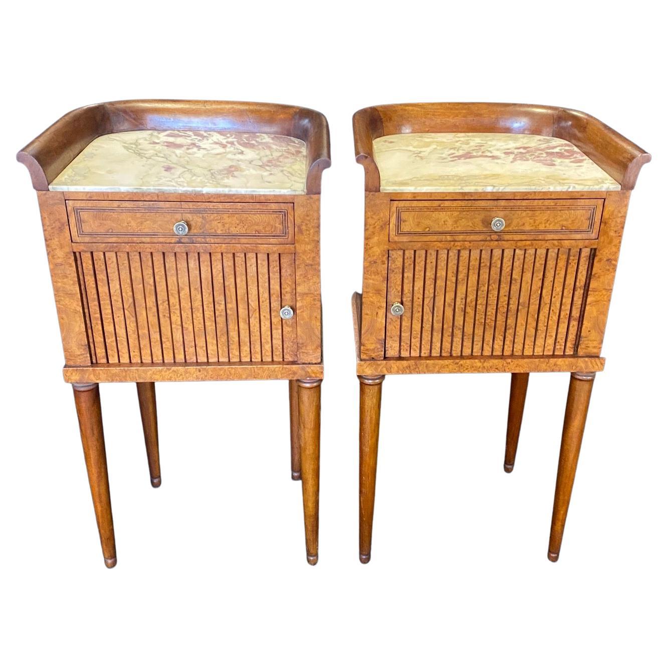 Beautiful Pair of 19th Century French Inlaid Burled Walnut Night Stands