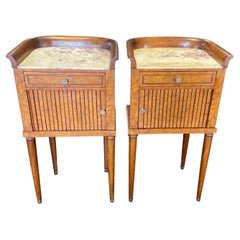 Beautiful Pair of 19th Century French Inlaid Burled Walnut Night Stands