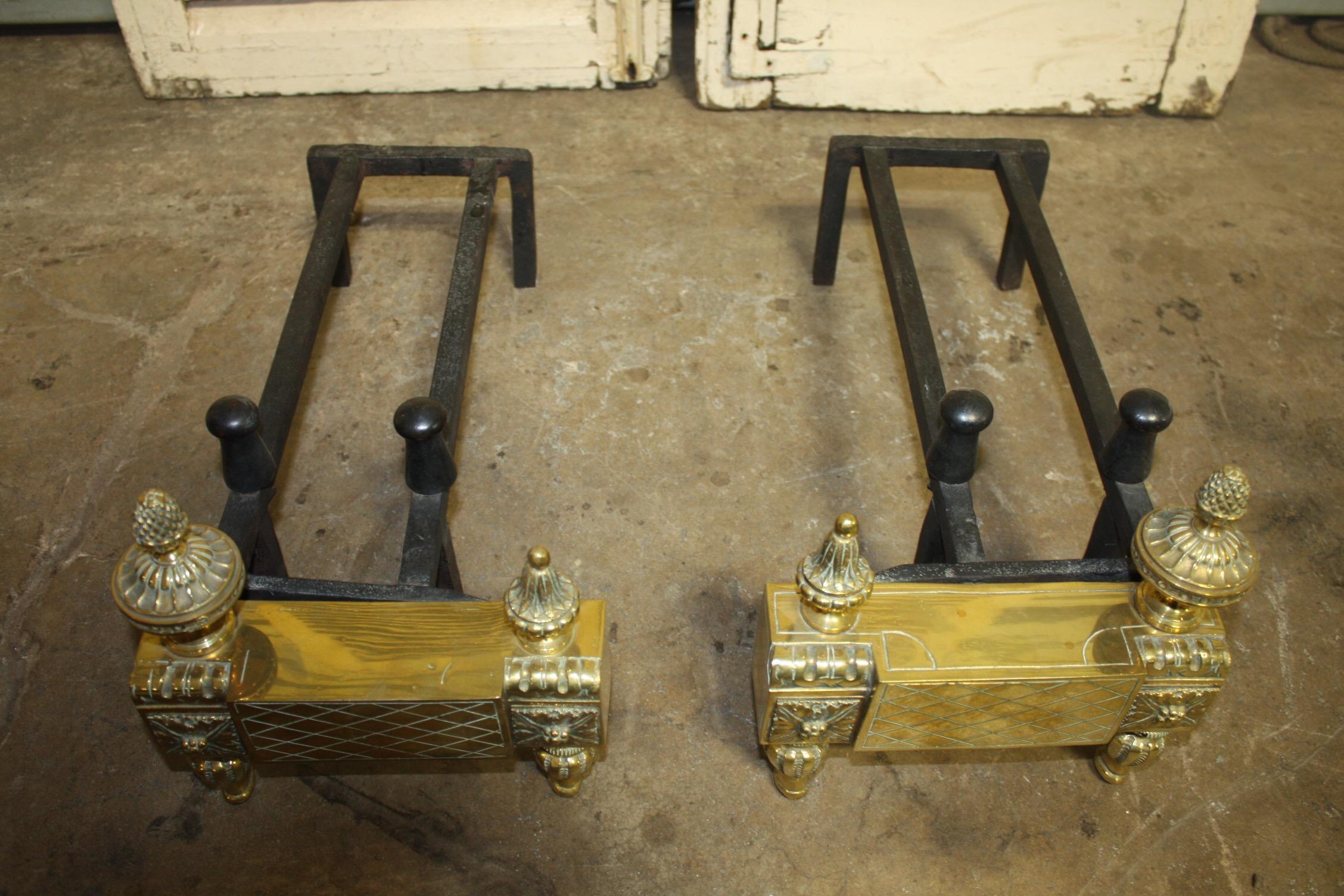 Beautiful Pair of 19th Century French Louis XVI Style Andirons For Sale 1