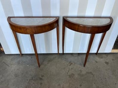 Beautiful pair of 19th century Italian Walnut Demilune Tables with Inset Marble
