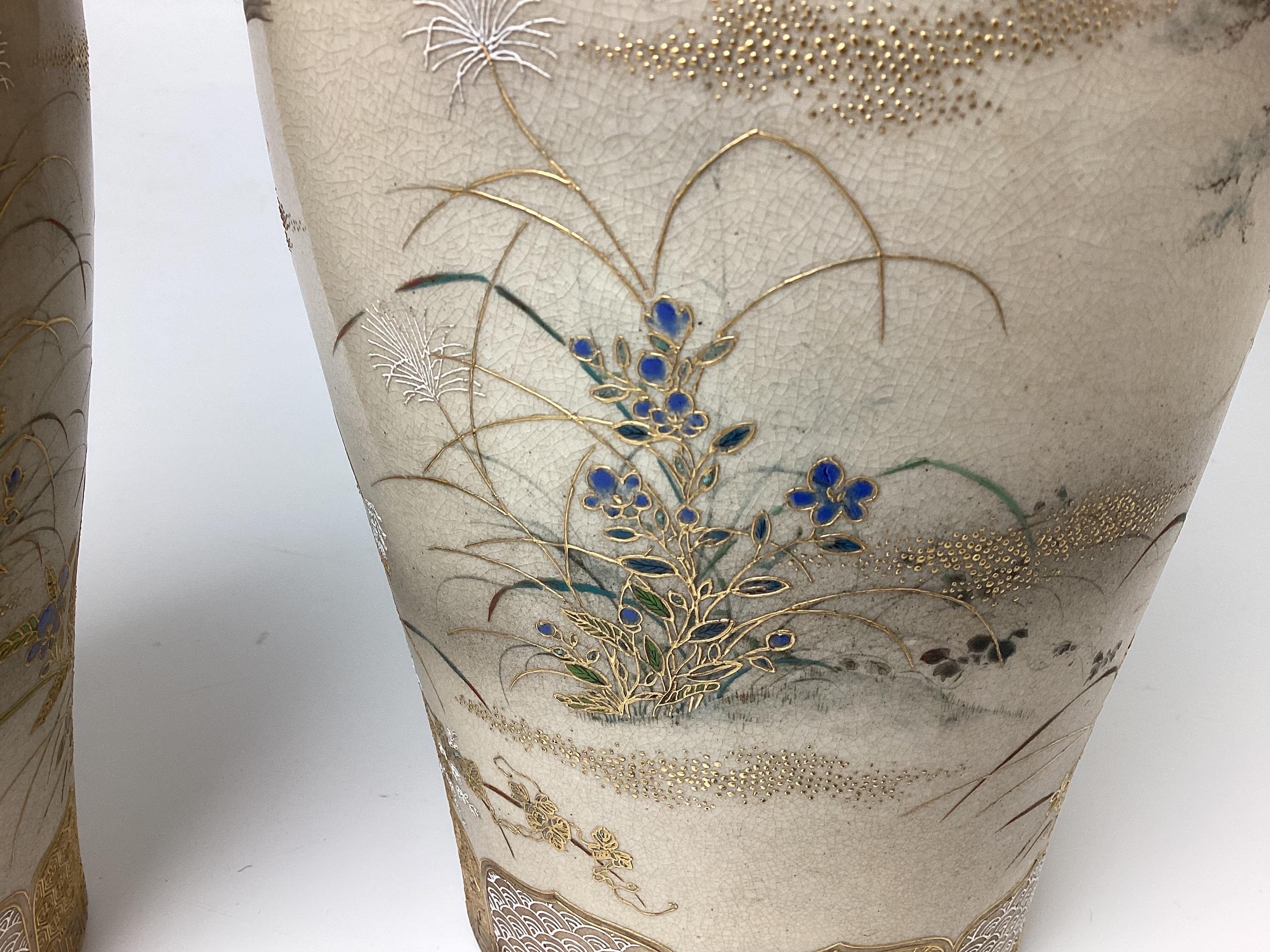 Beautiful Pair of 19th Century Japanese Satsuma Vases, Meiji Period 5