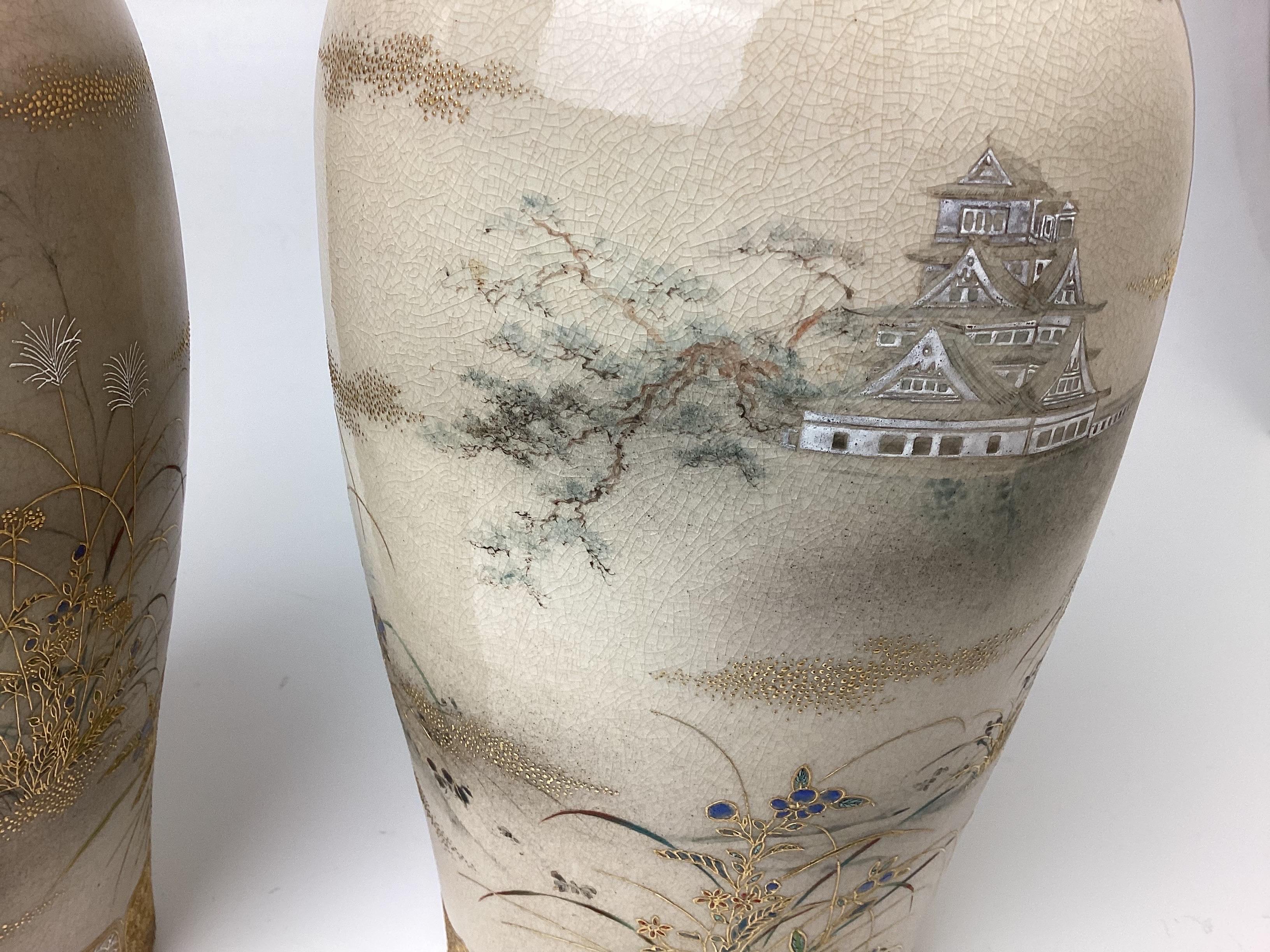 Beautiful Pair of 19th Century Japanese Satsuma Vases, Meiji Period 6