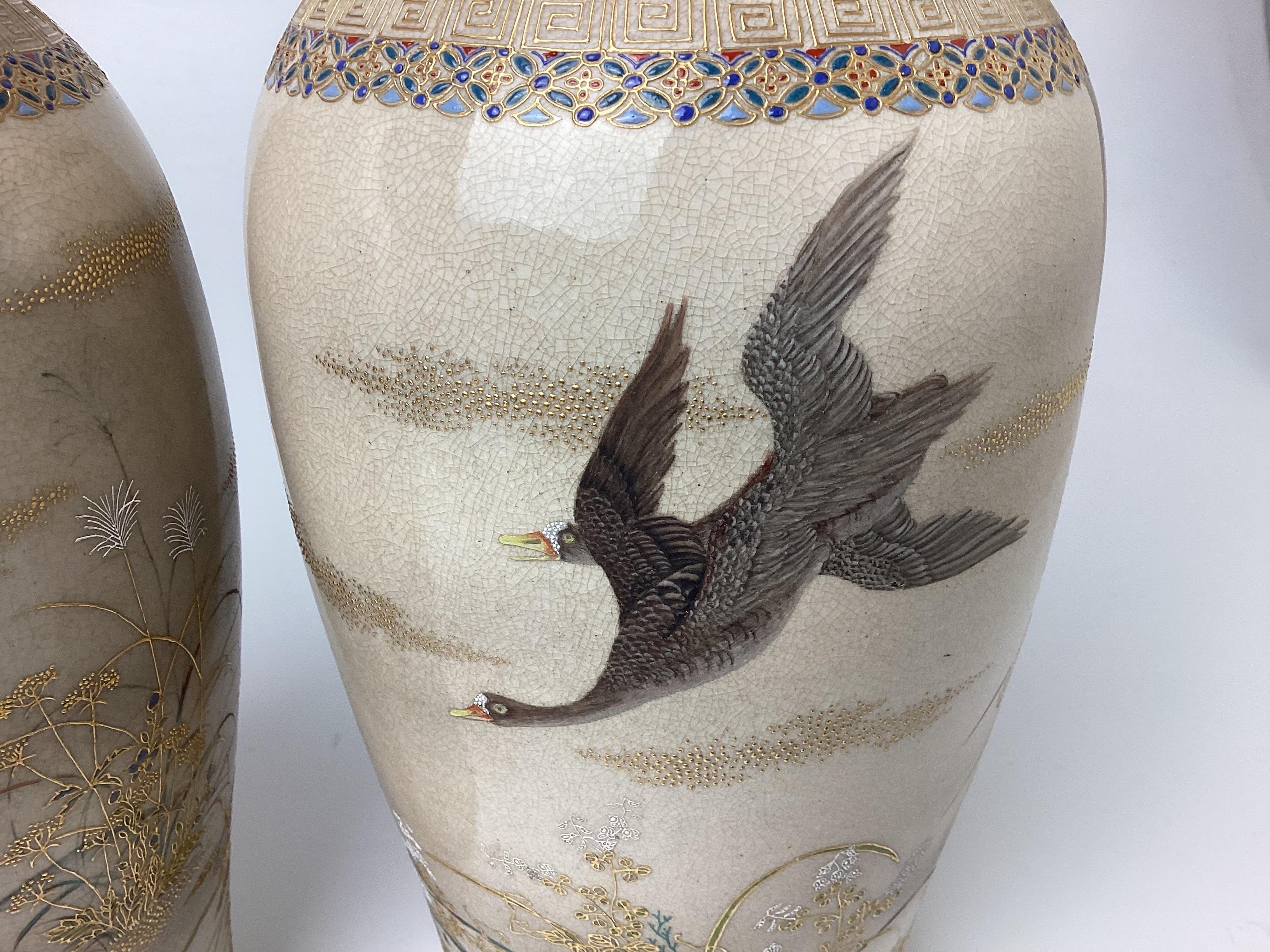 Beautiful Pair of 19th Century Japanese Satsuma Vases, Meiji Period 3