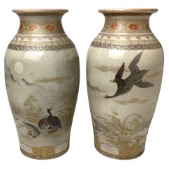 Magnifique paire de vases japonais Satsuma du 19ème siècle, période Meiji