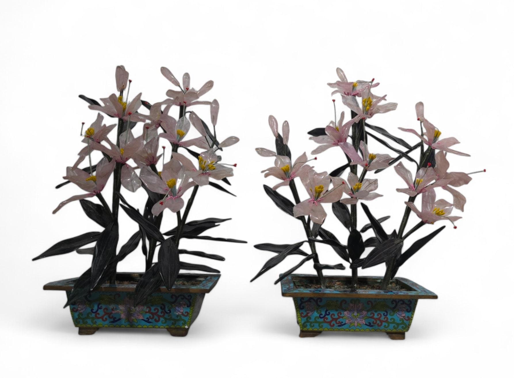 Beautiful Pair of 20th-Century Bonsai Trees in Agate, Crystal, and Nephrite Jade For Sale 5