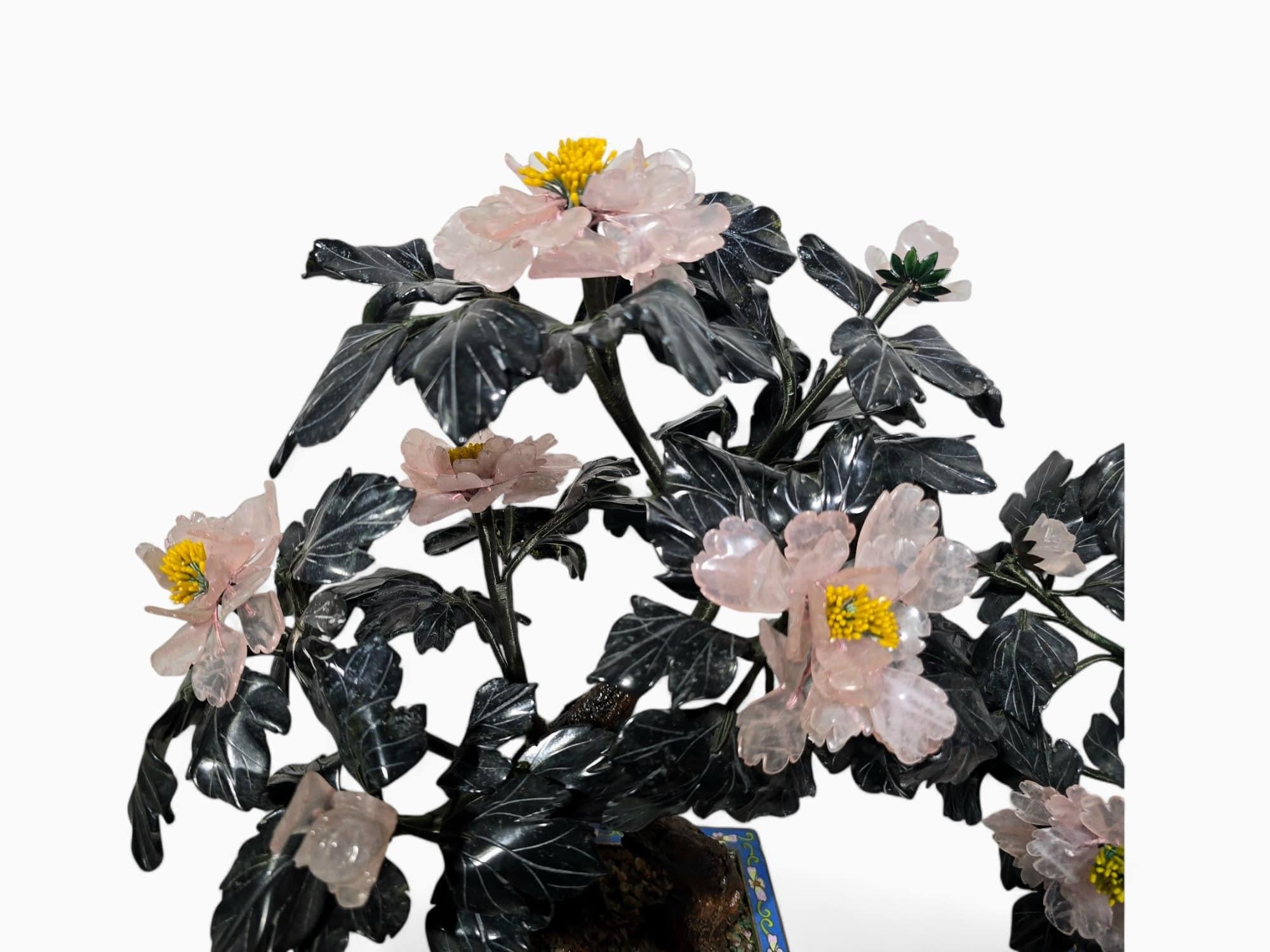Beautiful Pair of 20th-Century Bonsai Trees in Agate, Crystal, and Nephrite Jade For Sale 6