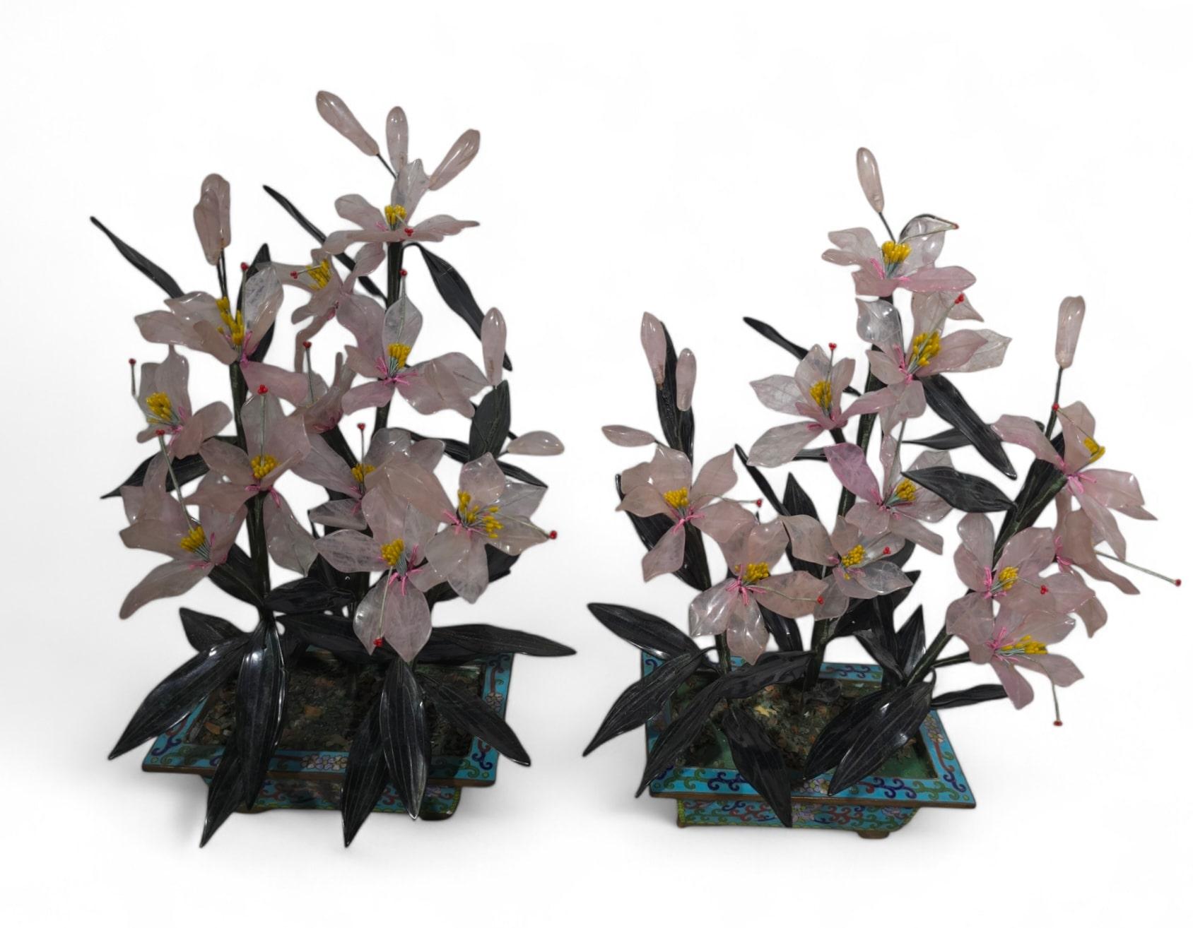 Beautiful Pair of 20th-Century Bonsai Trees in Agate, Crystal, and Nephrite Jade For Sale 6