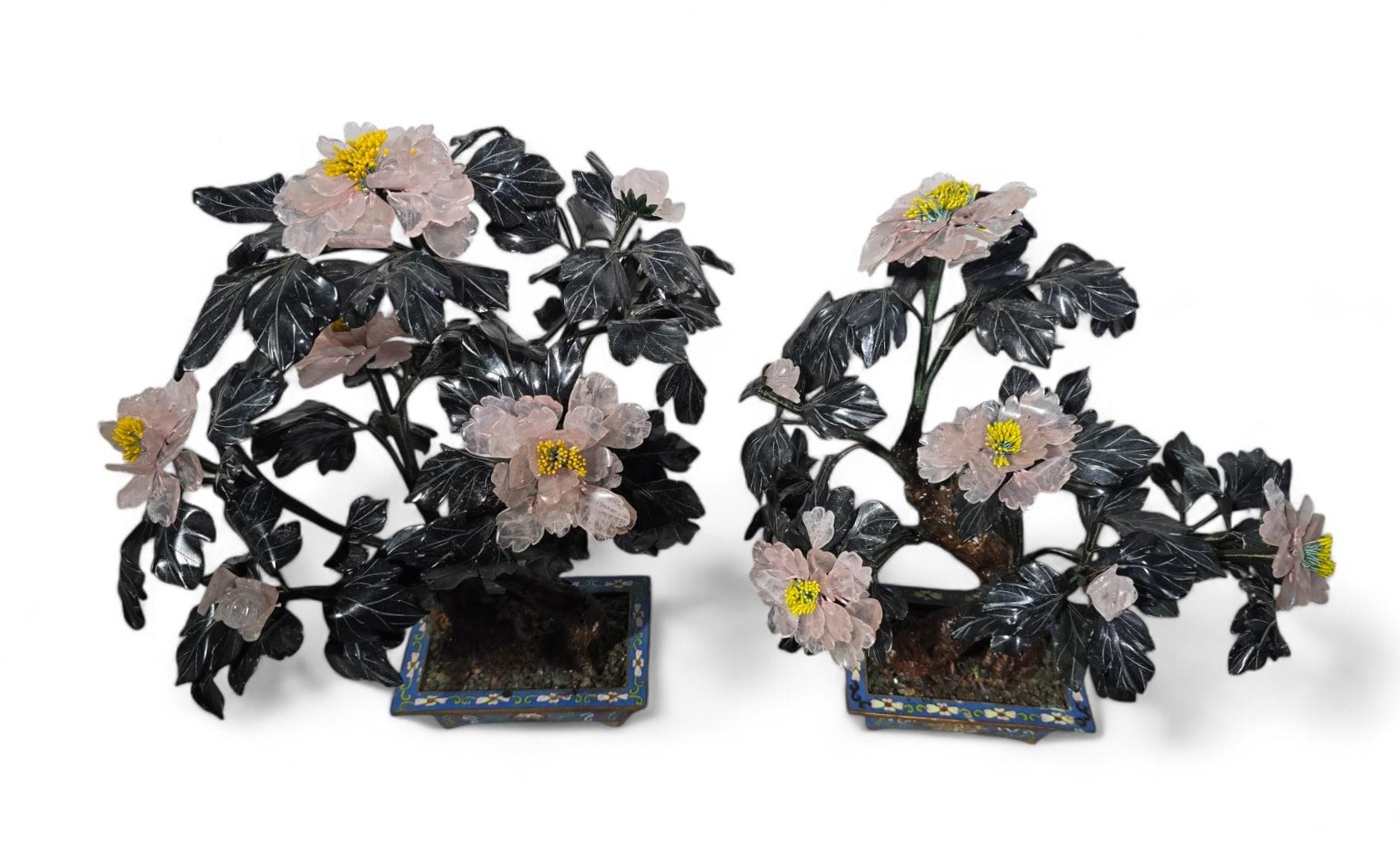 Beautiful Pair of 20th-Century Bonsai Trees in Agate, Crystal, and Nephrite Jade For Sale 7