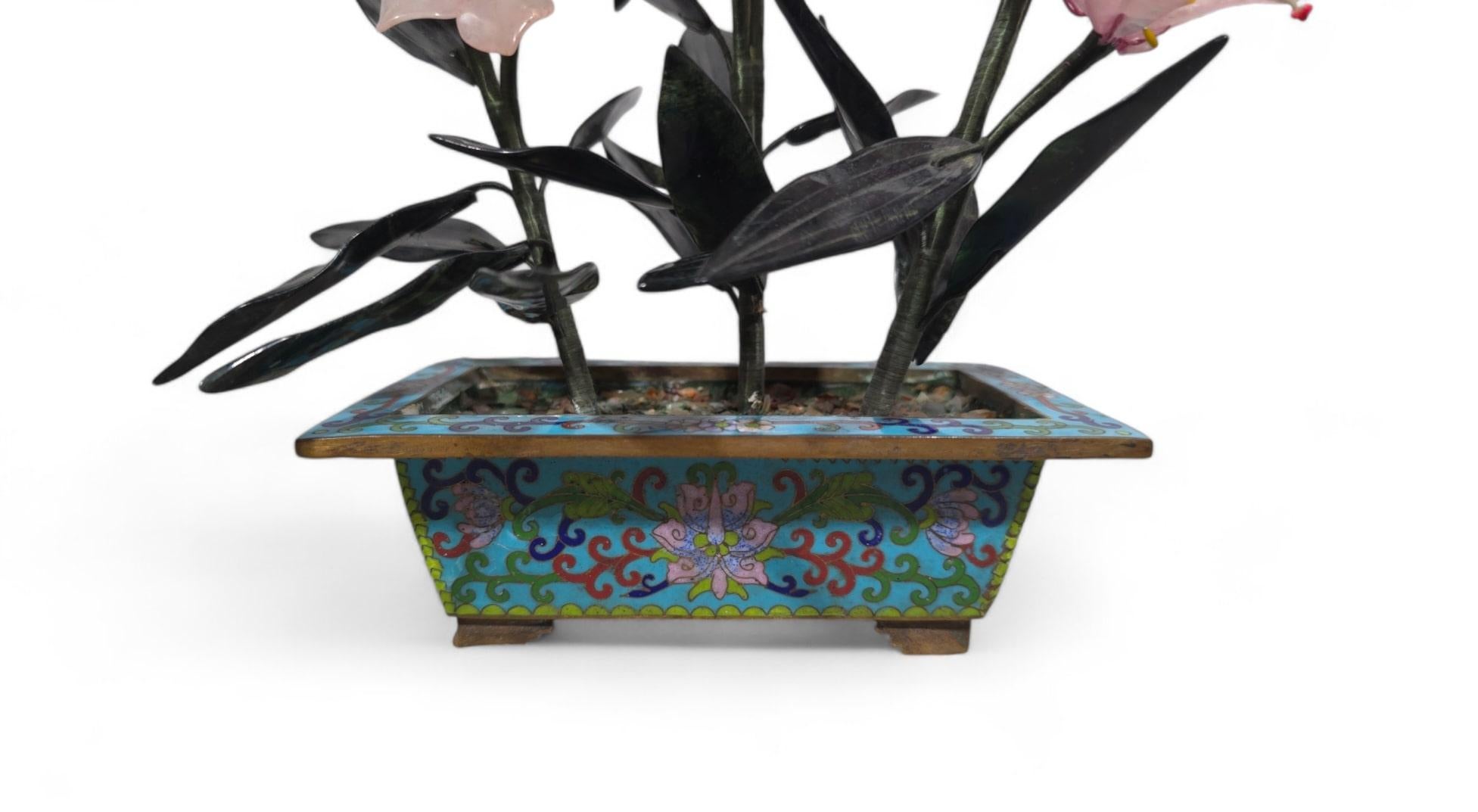 Beautiful Pair of 20th-Century Bonsai Trees in Agate, Crystal, and Nephrite Jade For Sale 7