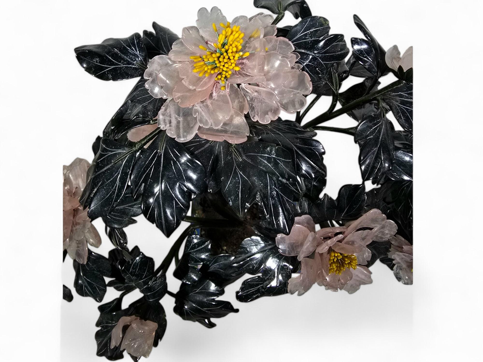 Beautiful Pair of 20th-Century Bonsai Trees in Agate, Crystal, and Nephrite Jade For Sale 8