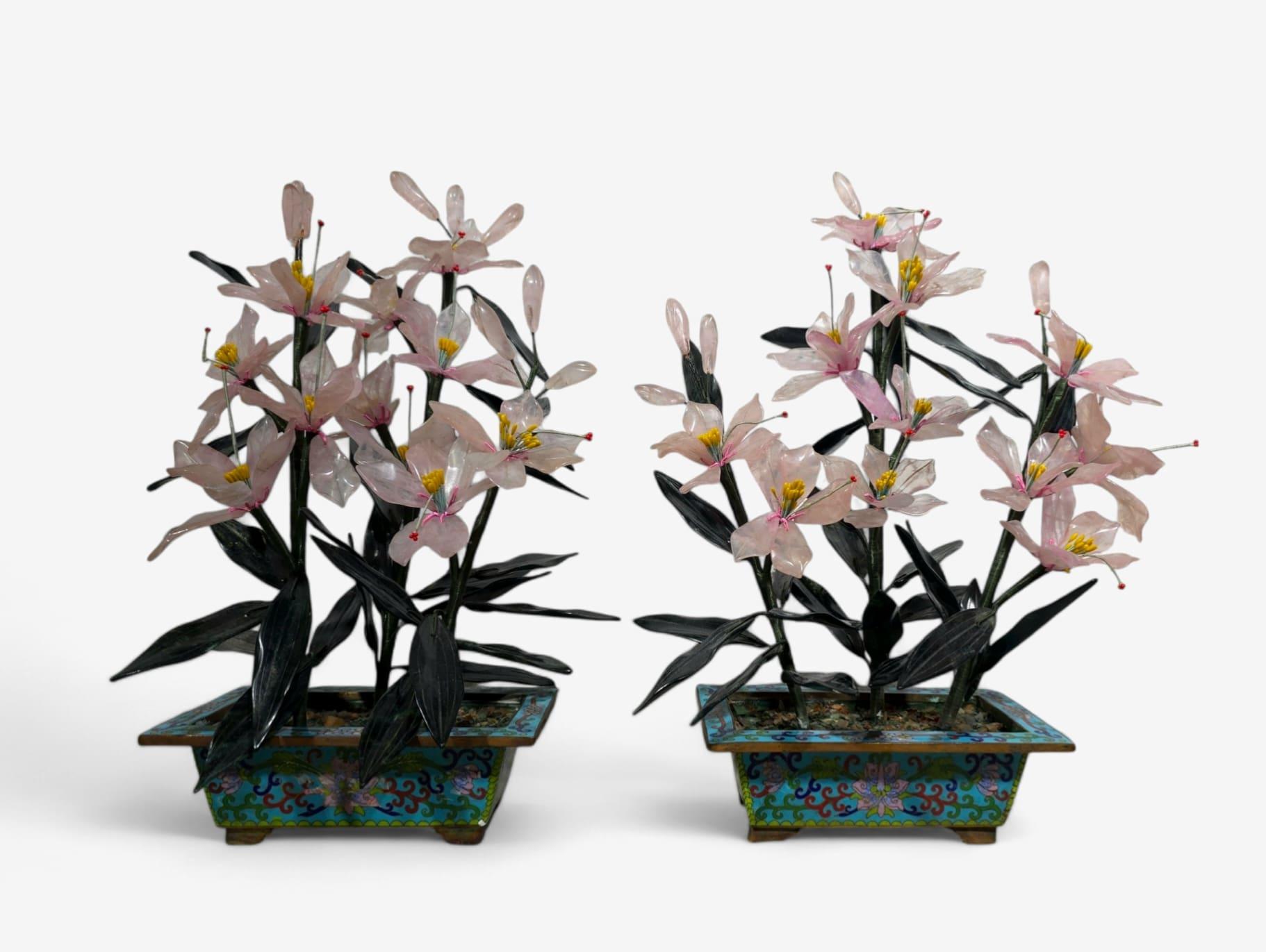 Beautiful Pair of 20th-Century Bonsai Trees in Agate, Crystal, and Nephrite Jade For Sale 8