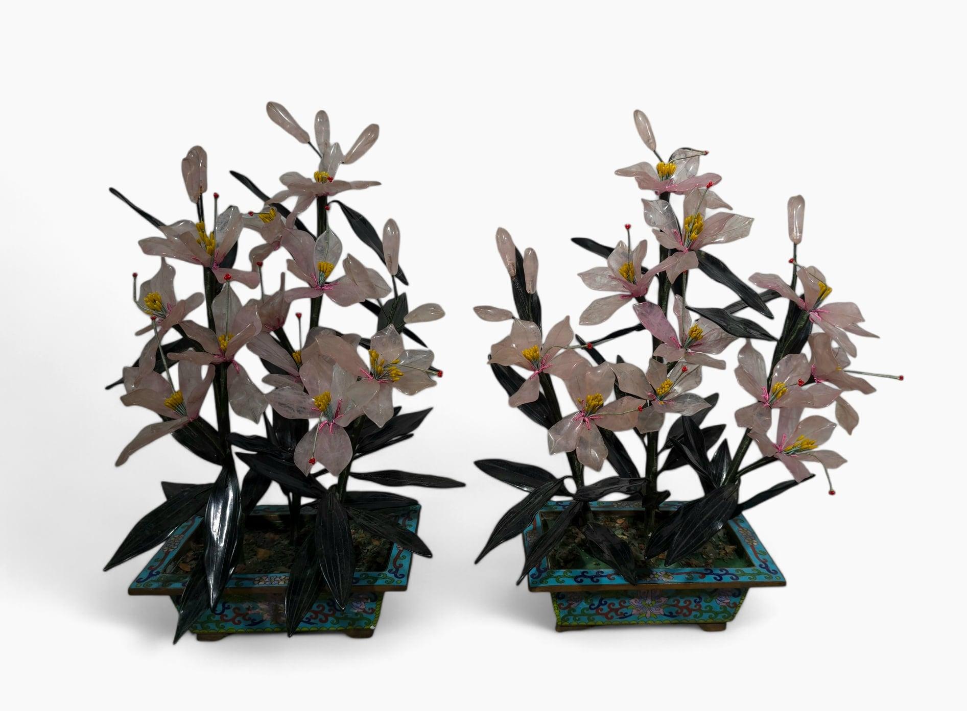 Beautiful Pair of 20th-Century Bonsai Trees in Agate, Crystal, and Nephrite Jade For Sale 9