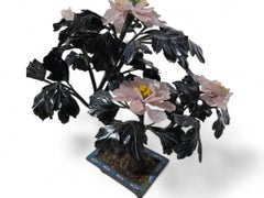 Beautiful Pair of 20th-Century Bonsai Trees in Agate, Crystal, and Nephrite Jade