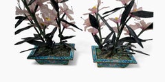 Beautiful Pair of 20th-Century Bonsai Trees in Agate, Crystal, and Nephrite Jade