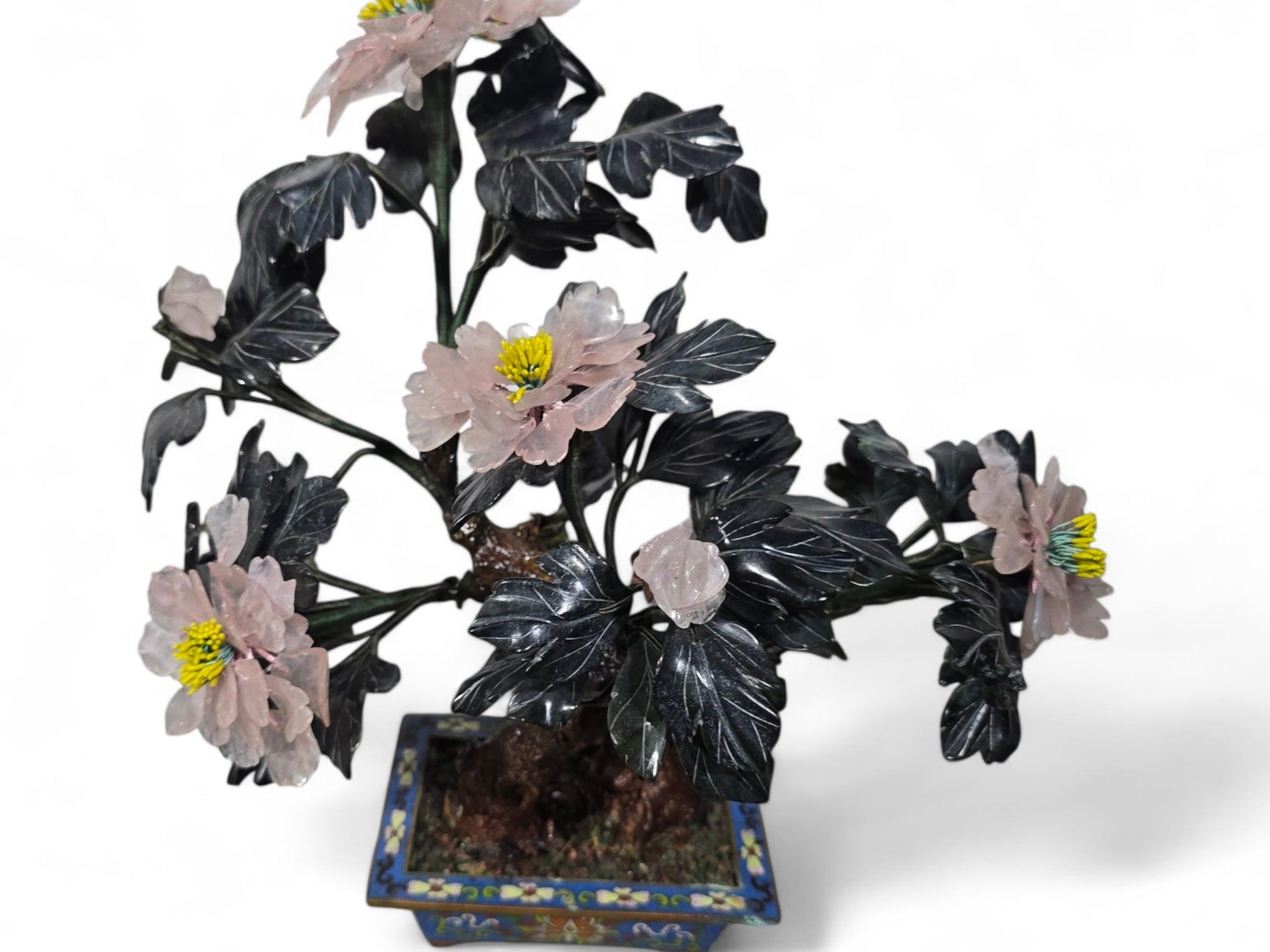 Beautiful Pair of 20th-Century Bonsai Trees in Agate, Crystal, and Nephrite Jade In Good Condition For Sale In Madrid, ES